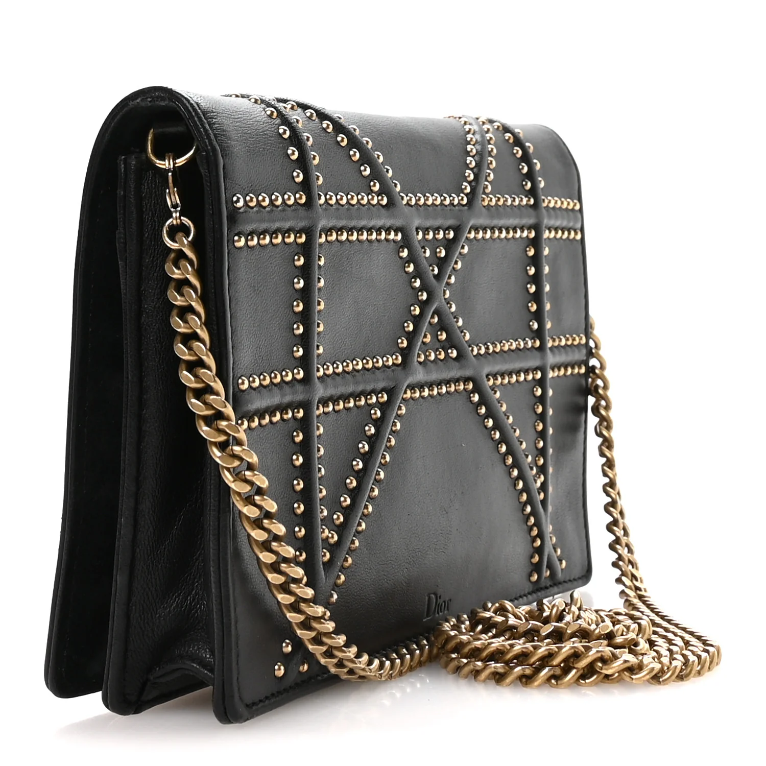 Calfskin Studded Diorama Wallet on Chain Pouch Black - Image 2