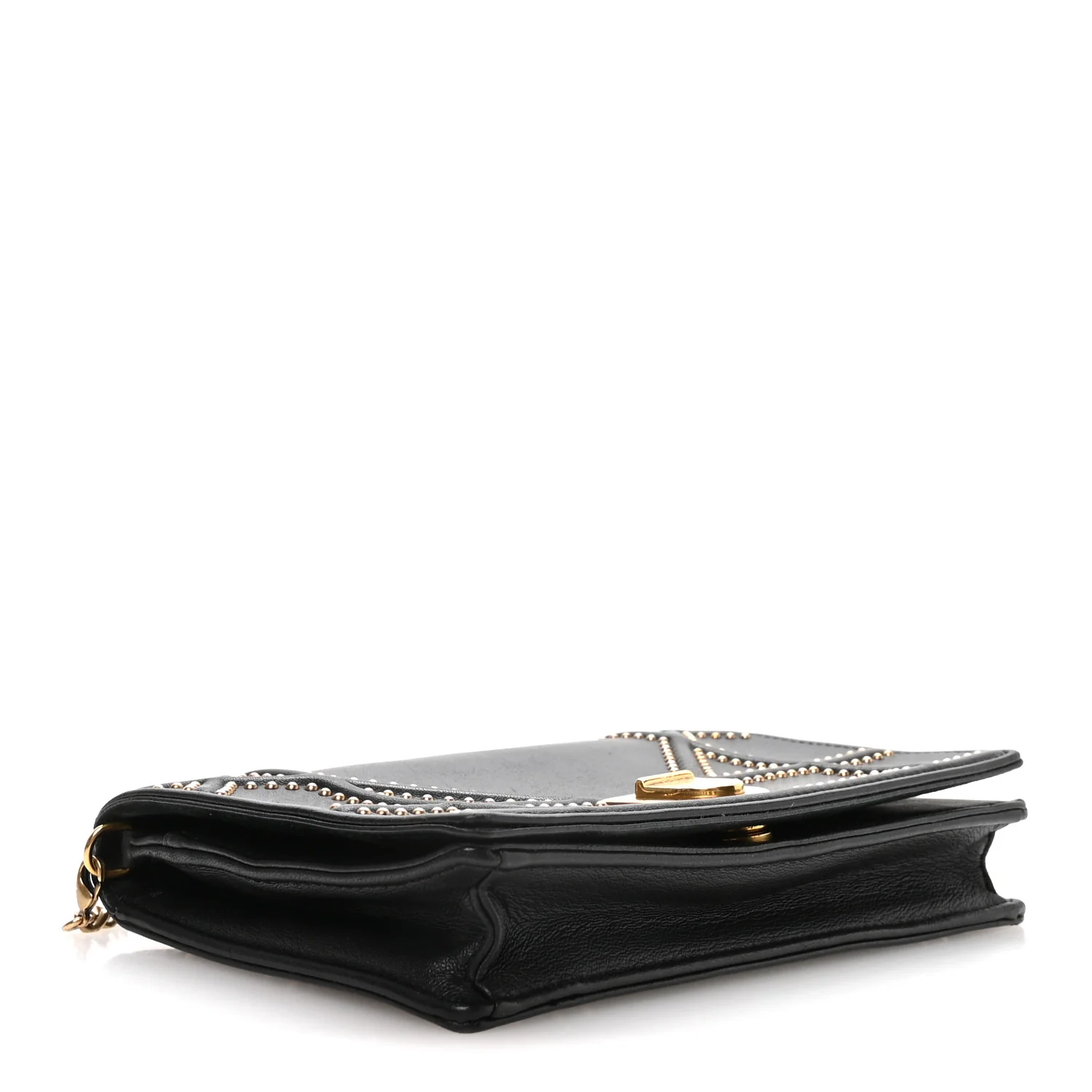 Calfskin Studded Diorama Wallet on Chain Pouch Black - Image 3