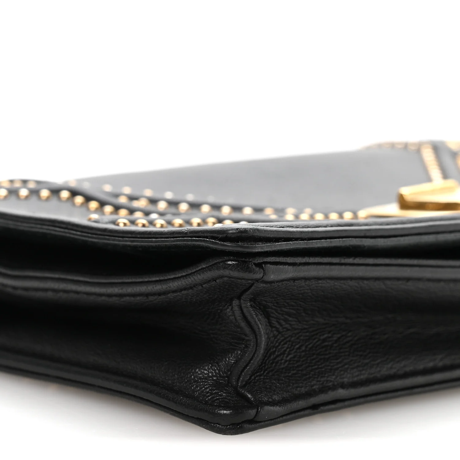 Calfskin Studded Diorama Wallet on Chain Pouch Black - Image 8