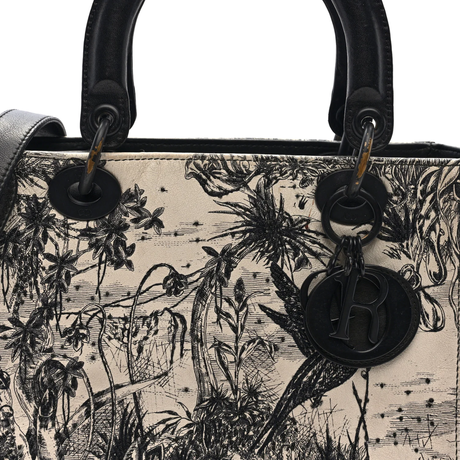 Calfskin Toile de Jouy Carnivora Medium Lady Dior White Black - Image 7
