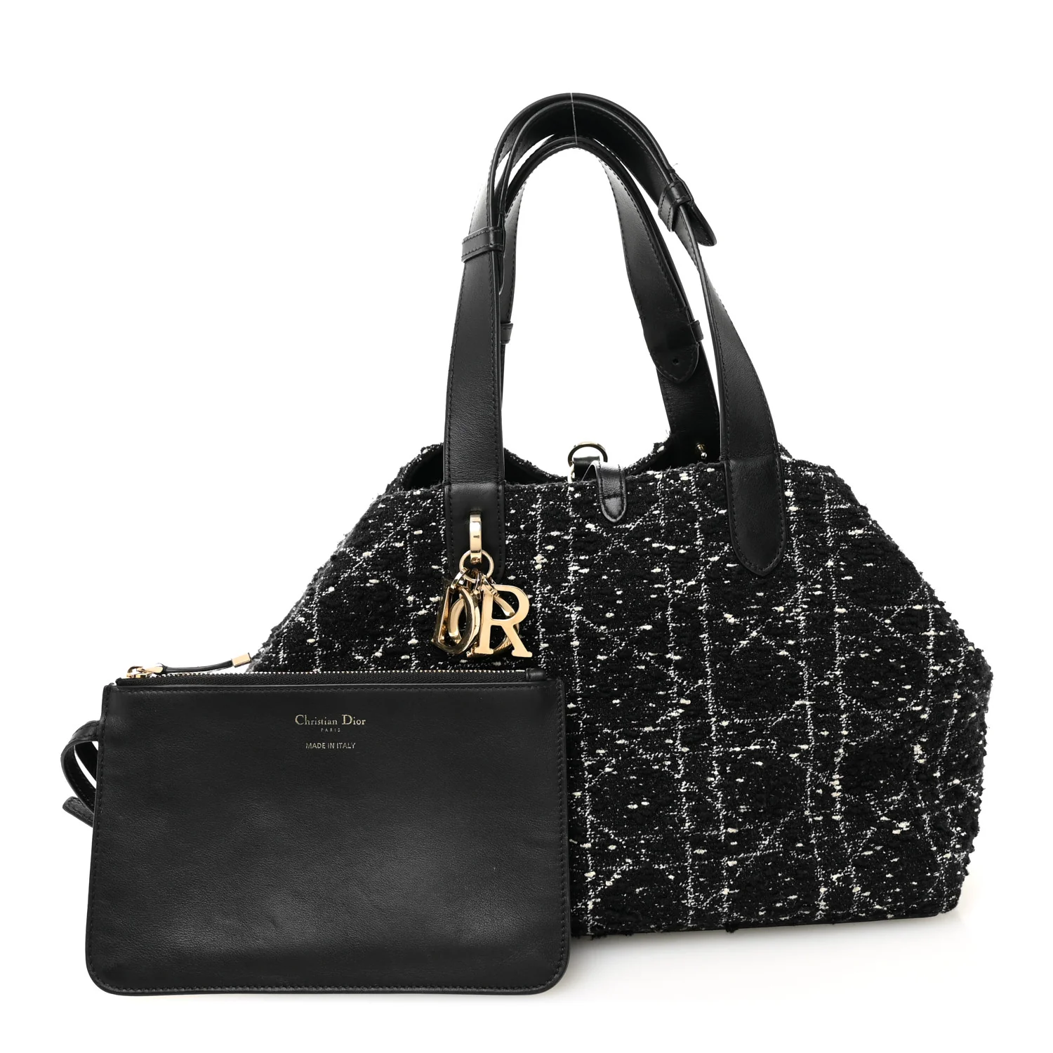 Calfskin Tweed Cannage Medium Toujours Black White - Image 5