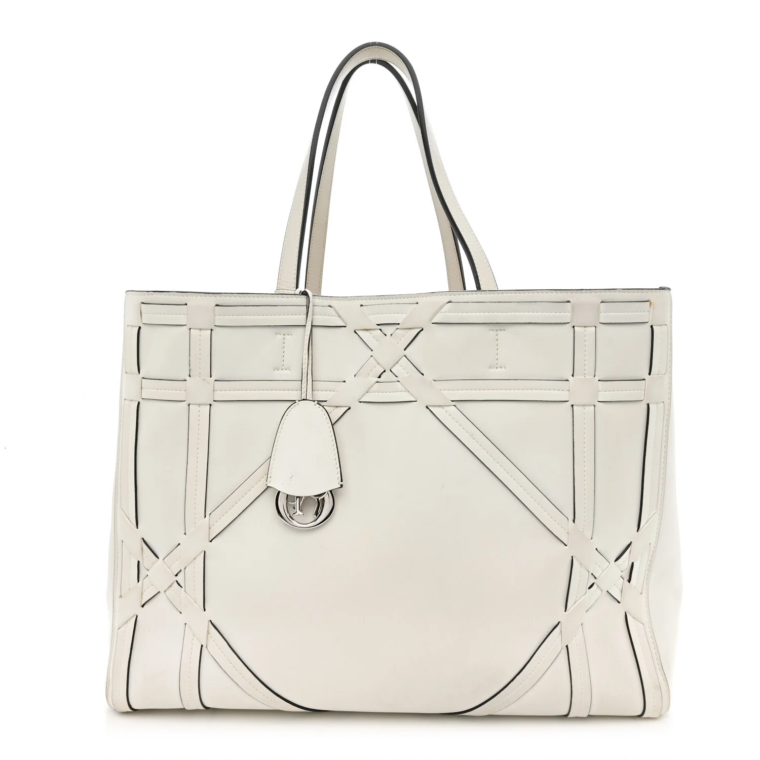 Calfskin Woven Giant Cannage Connect Tote White