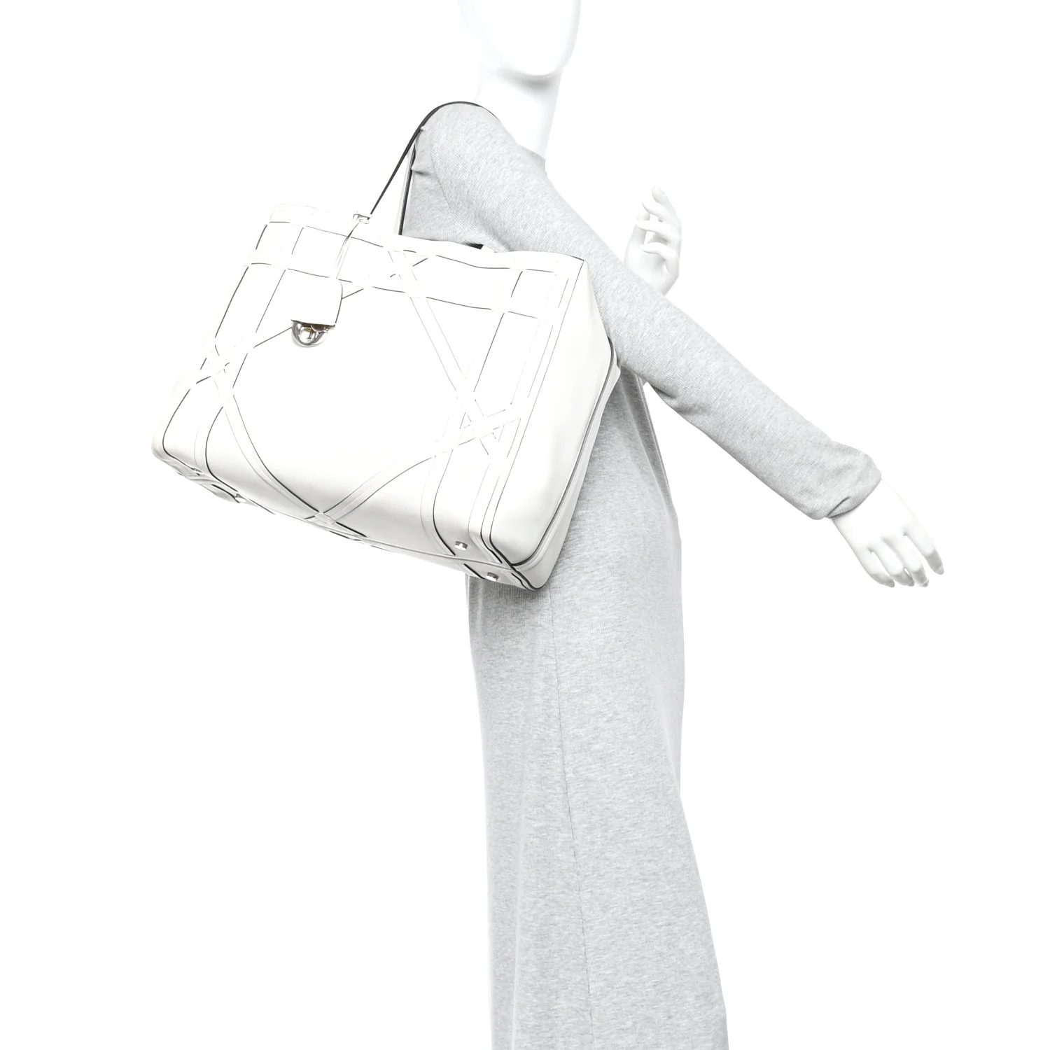 Calfskin Woven Giant Cannage Connect Tote White - Image 2