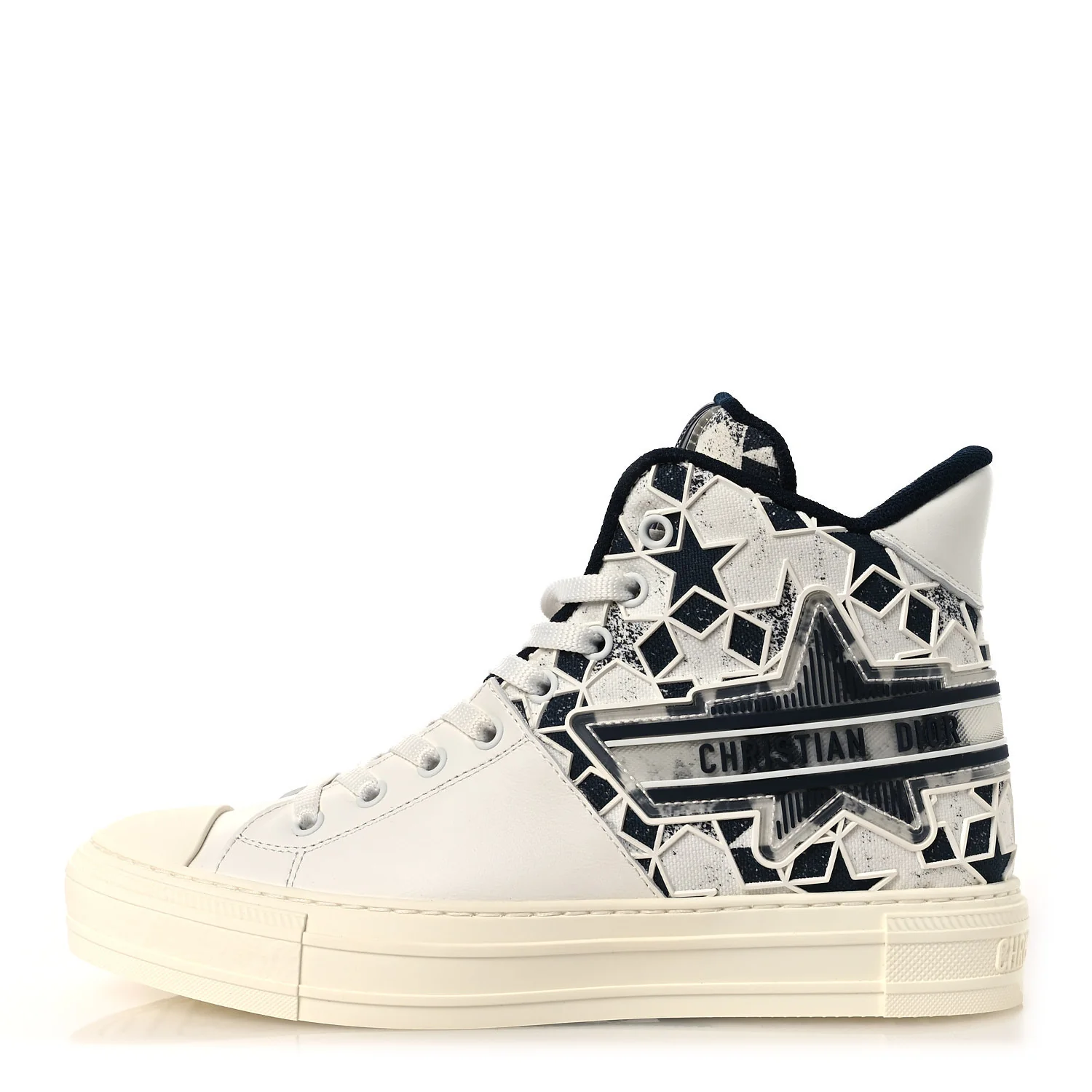 Canvas Calfskin Walk'N'Dior Star High Top Sneakers 38 White Deep Blue