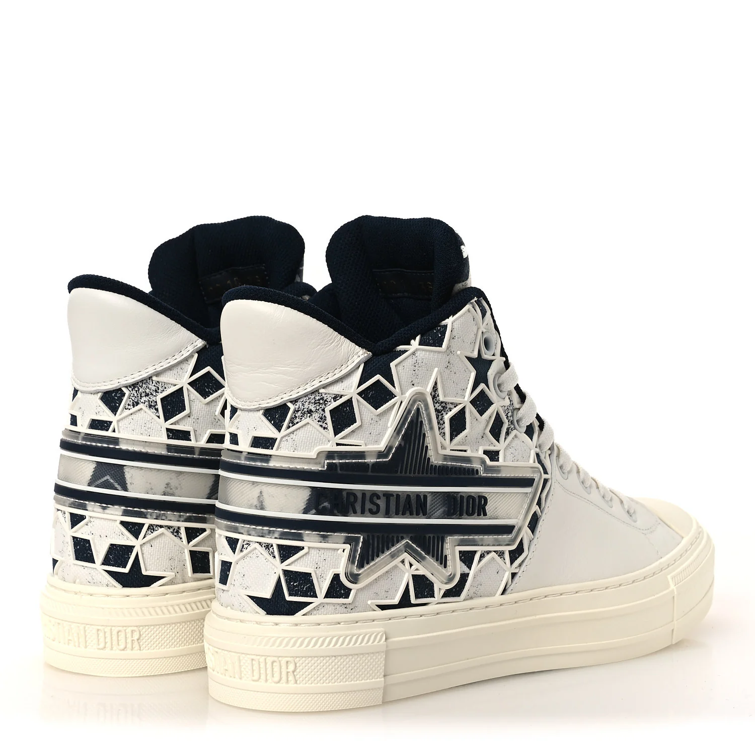 Canvas Calfskin Walk'N'Dior Star High Top Sneakers 38 White Deep Blue - Image 5