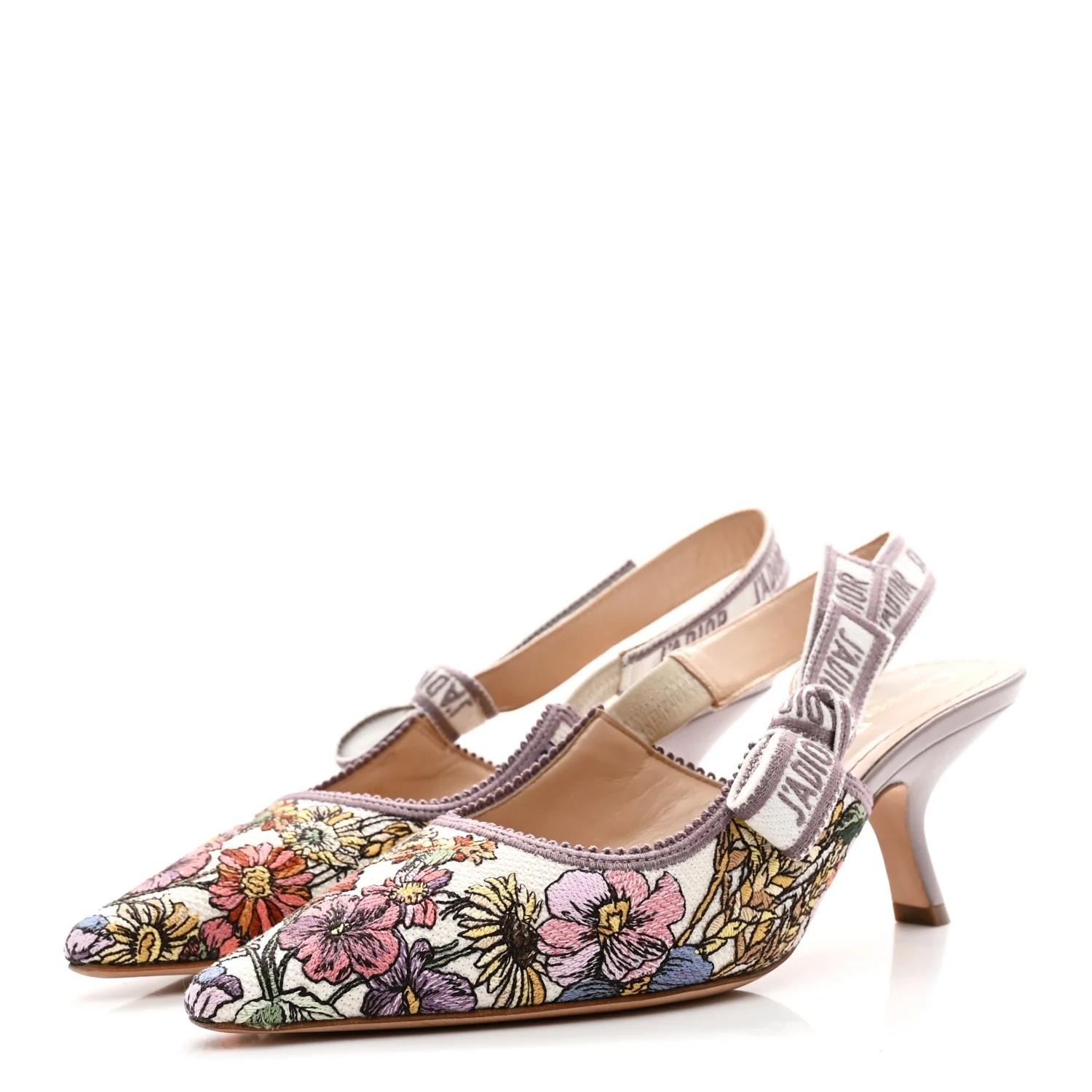 Canvas Embroidered 4 Saisons Embroidered J'Adior Slingback Pumps 37.5 Lilac Multicolor - Image 4