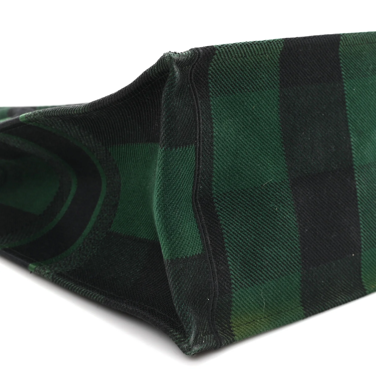 Canvas Embroidered Large Checkered Book Tote Black Green - Image 8