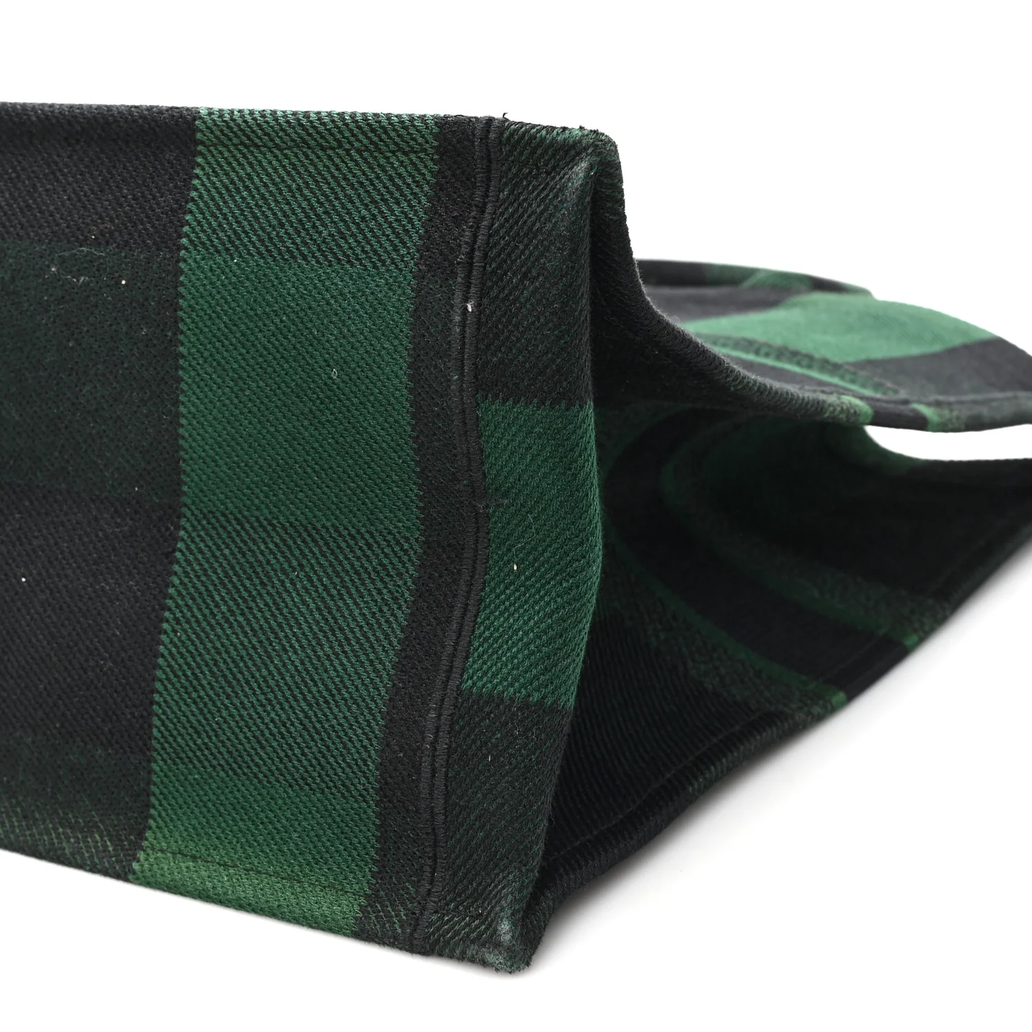Canvas Embroidered Large Checkered Book Tote Black Green - Image 9