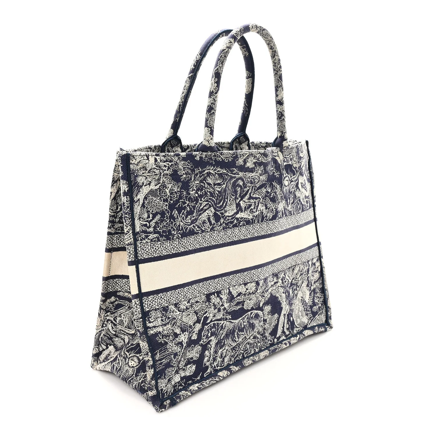 Canvas Embroidered Large Dioriviera Toile De Jouy Reverse Book Tote Blue - Image 3
