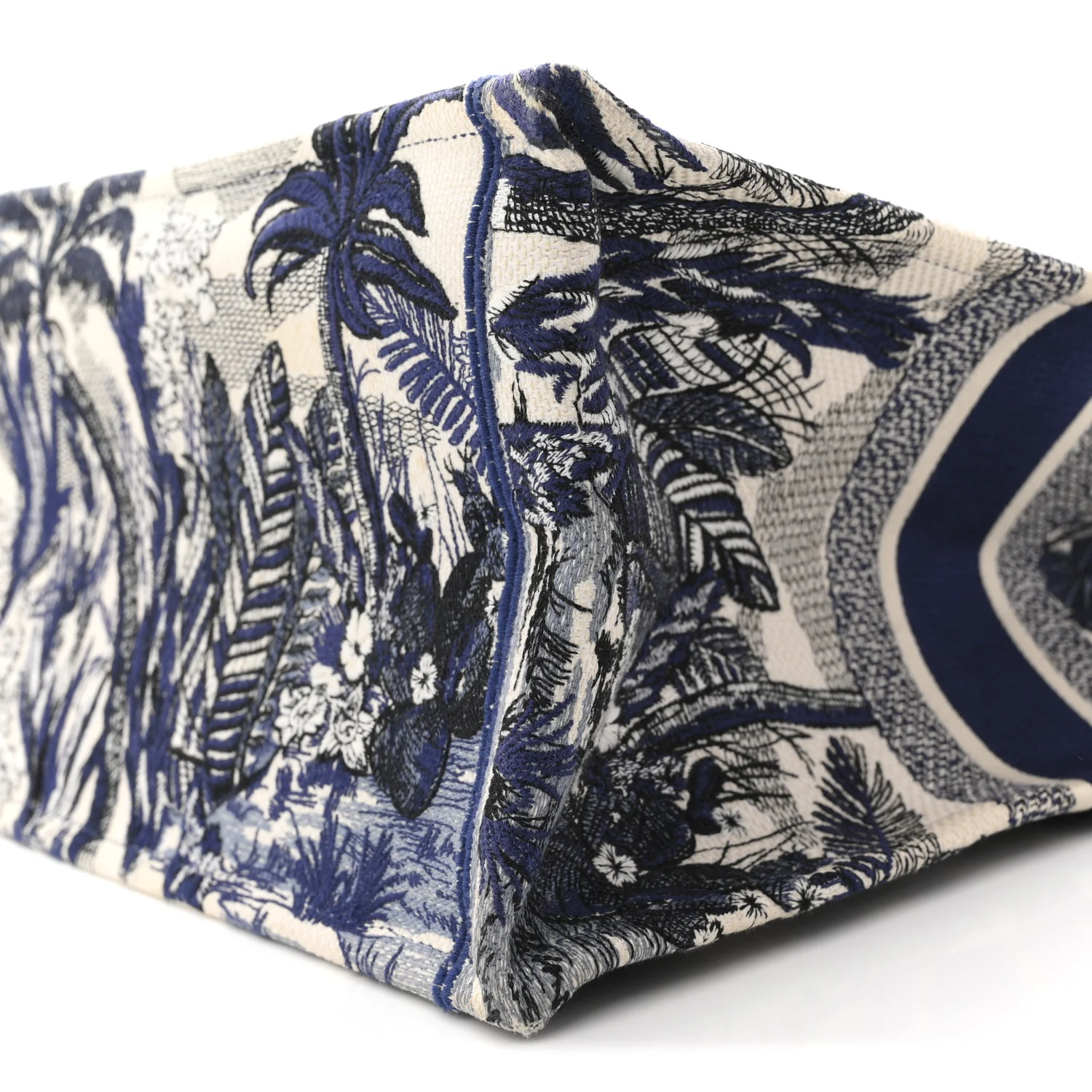 Canvas Embroidered Large Palm Tree Toile De Jouy Book Tote Blue - Image 10