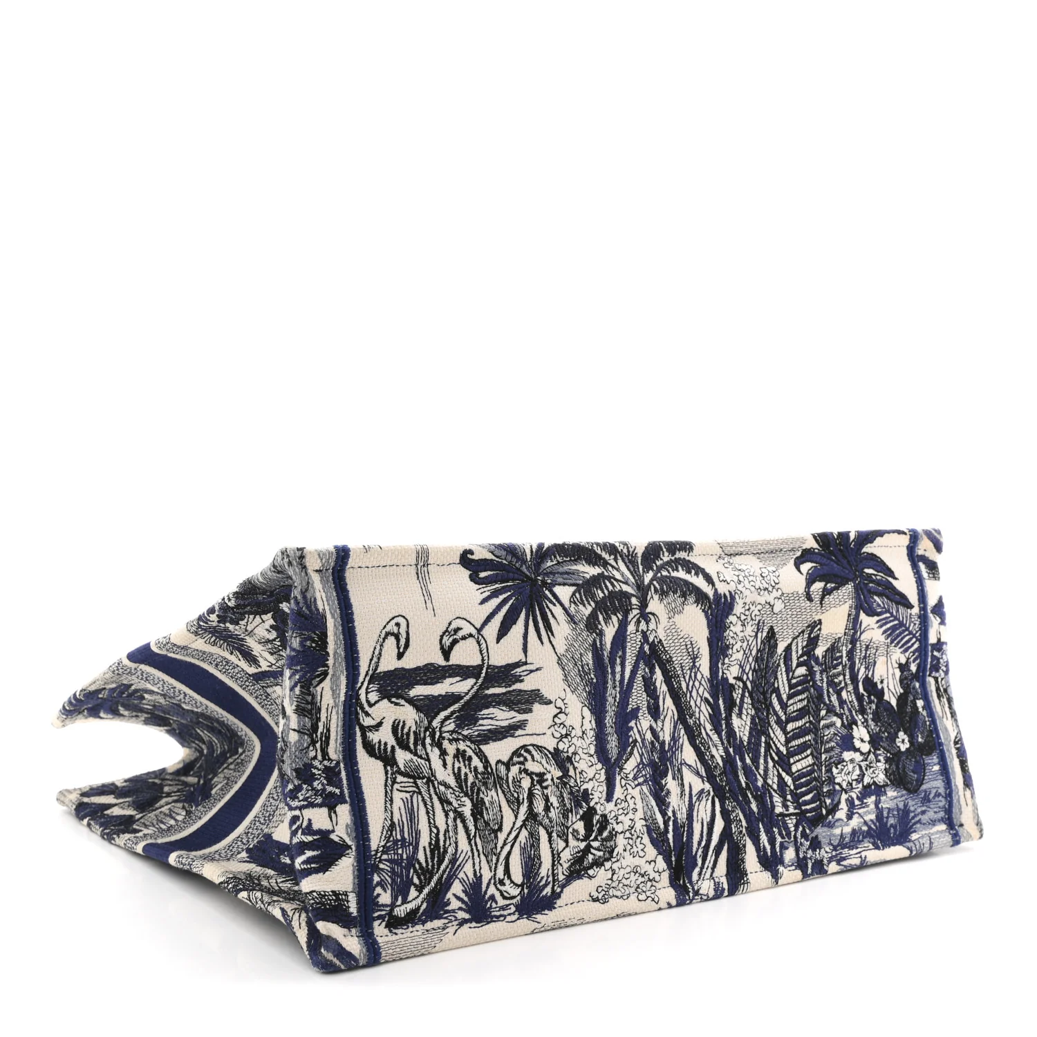 Canvas Embroidered Large Palm Tree Toile De Jouy Book Tote Blue - Image 4
