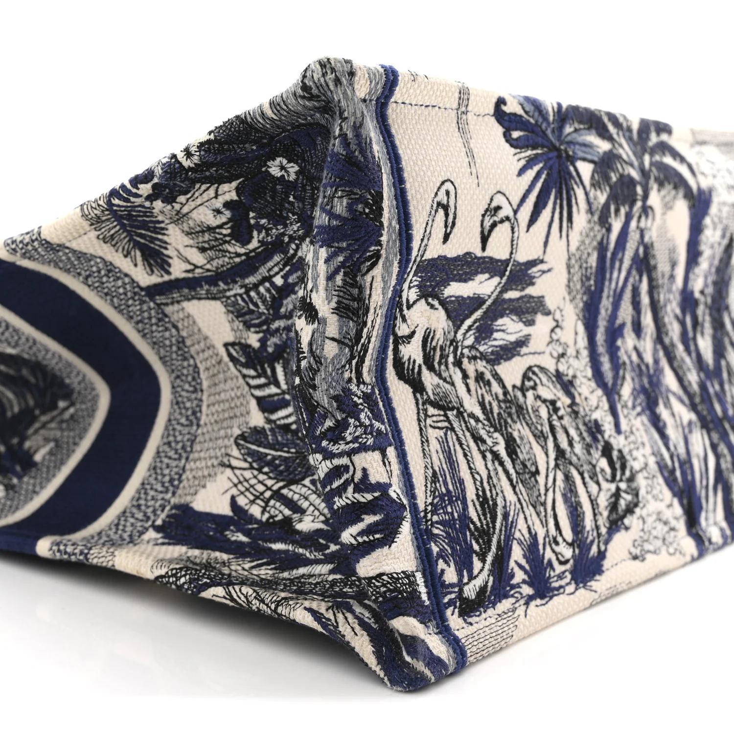 Canvas Embroidered Large Palm Tree Toile De Jouy Book Tote Blue - Image 9