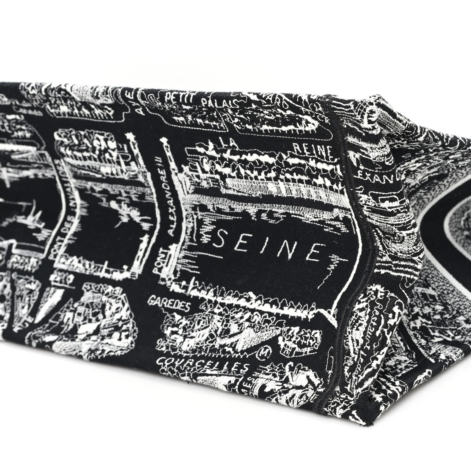 Canvas Embroidered Large Plan De Paris Book Tote Black White - Image 8