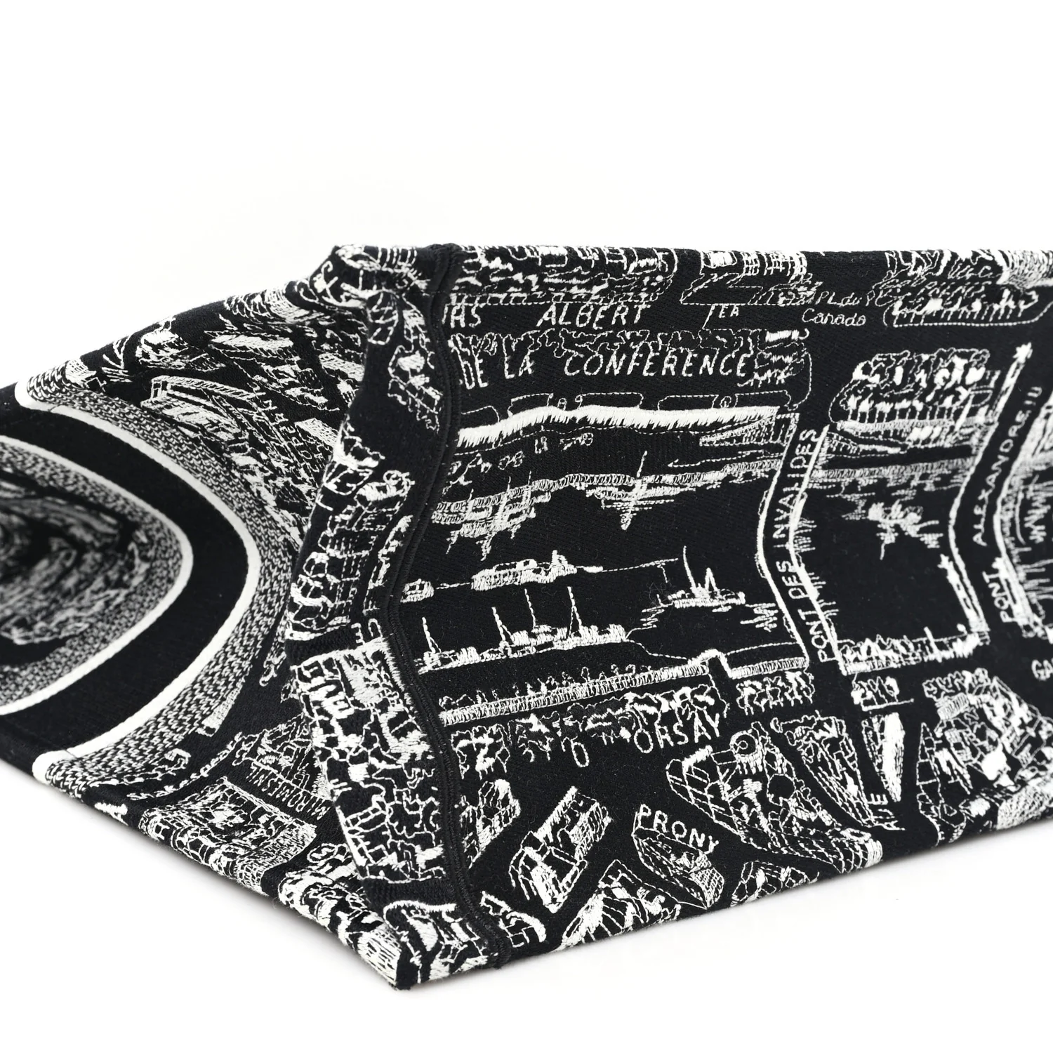 Canvas Embroidered Large Plan De Paris Book Tote Black White - Image 9