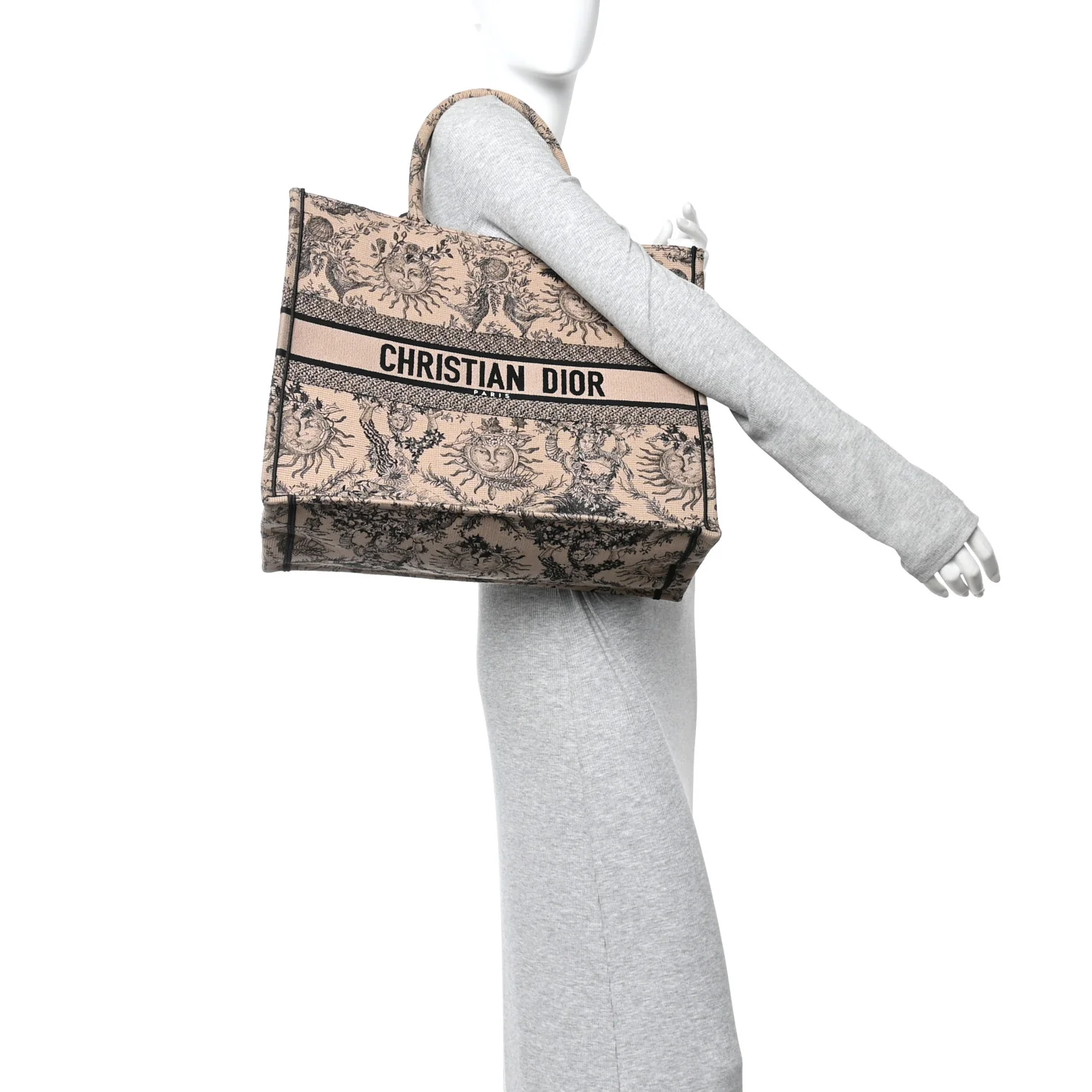 Canvas Embroidered Large Toile de Jouy Soleil Book Tote Beige - Image 2