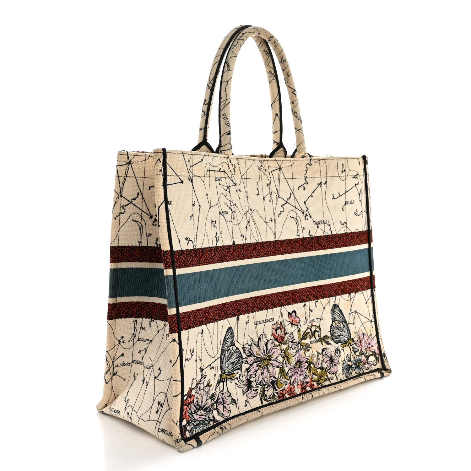 Canvas Embroidered Large Zodiac Book Tote Latte Multicolor - Image 3