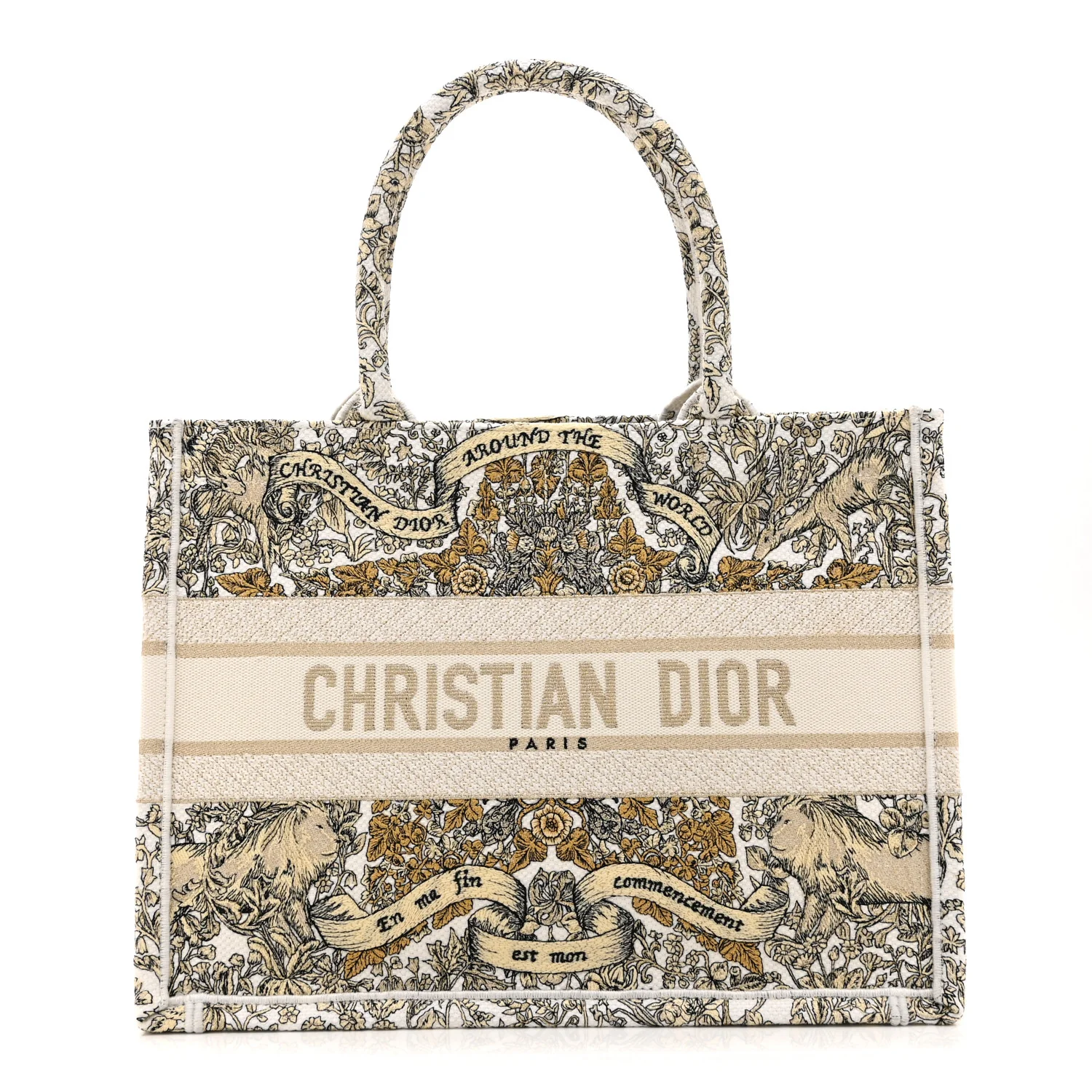 Canvas Embroidered Medium Around The World Book Tote Gold