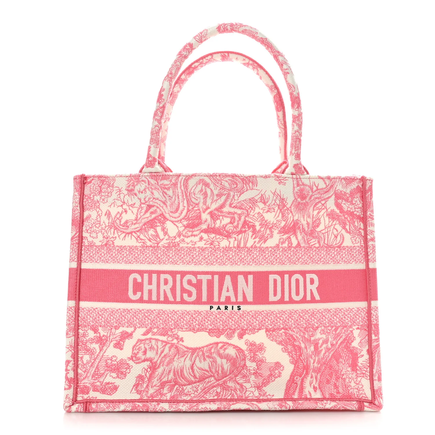 Canvas Embroidered Medium Dioriviera Toile De Jouy Book Tote Peony Pink