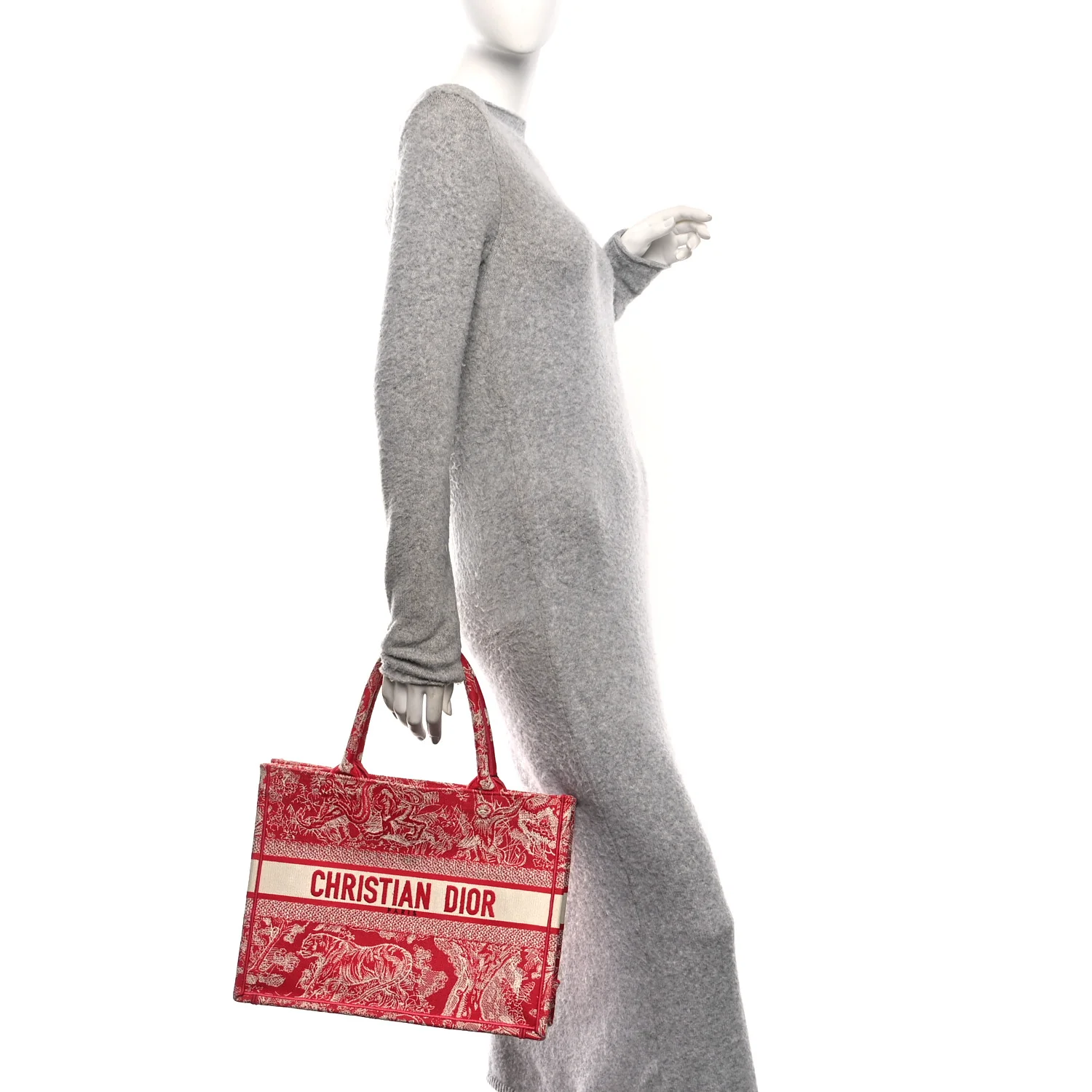 Canvas Embroidered Medium Dioriviera Toile De Jouy Book Tote Raspberry - Image 2