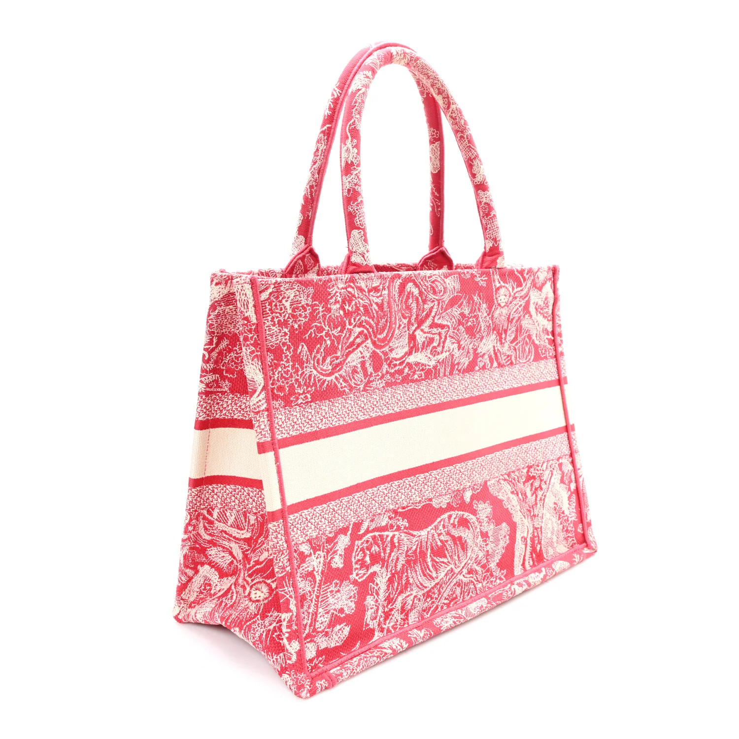 Canvas Embroidered Medium Dioriviera Toile De Jouy Book Tote Raspberry - Image 3