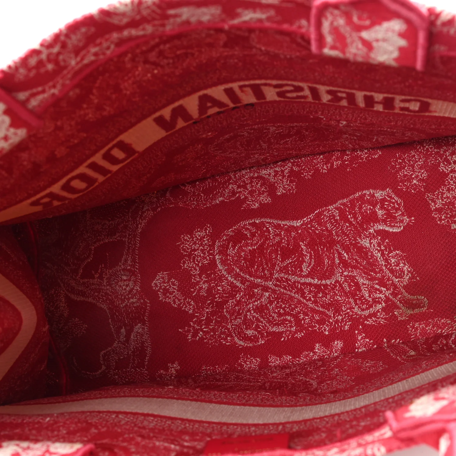 Canvas Embroidered Medium Dioriviera Toile De Jouy Book Tote Raspberry - Image 5