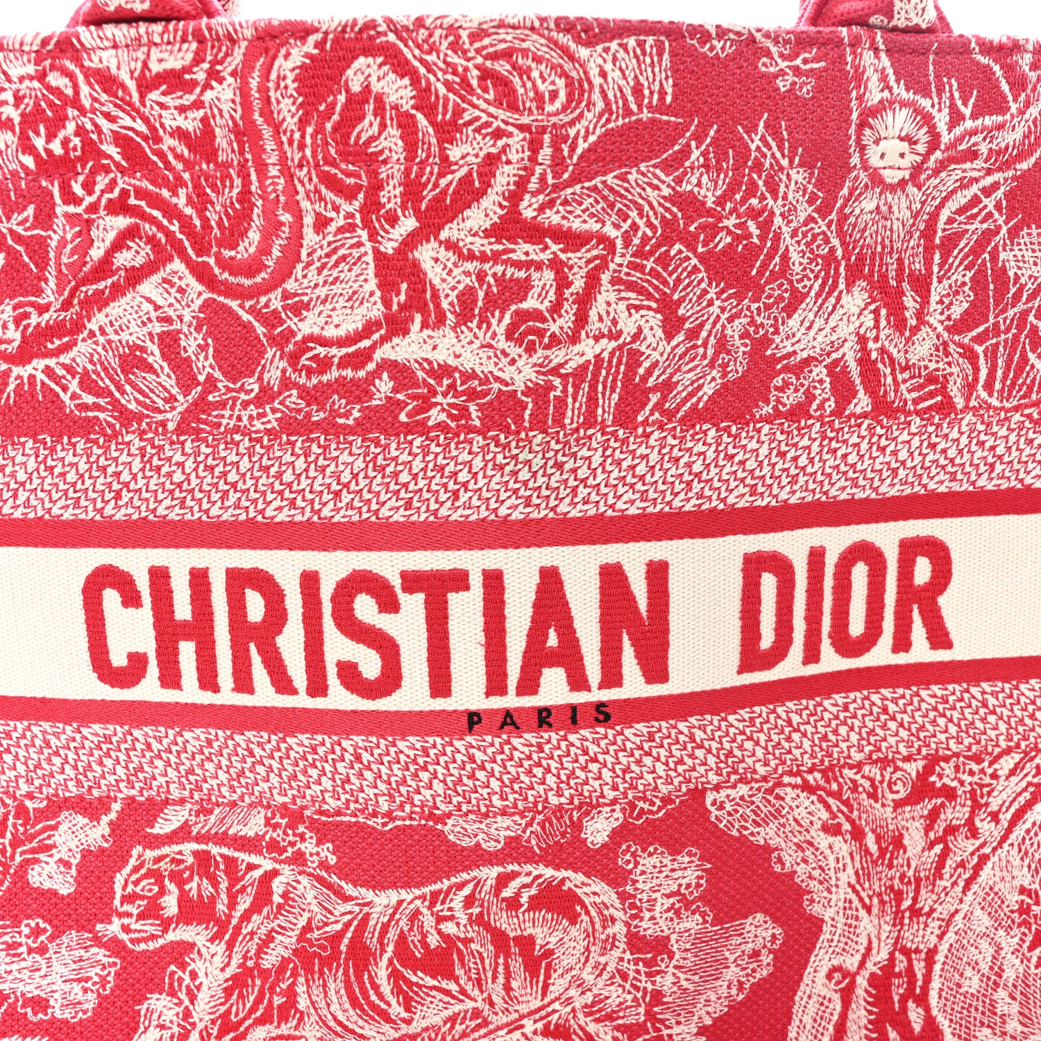 Canvas Embroidered Medium Dioriviera Toile De Jouy Book Tote Raspberry - Image 8