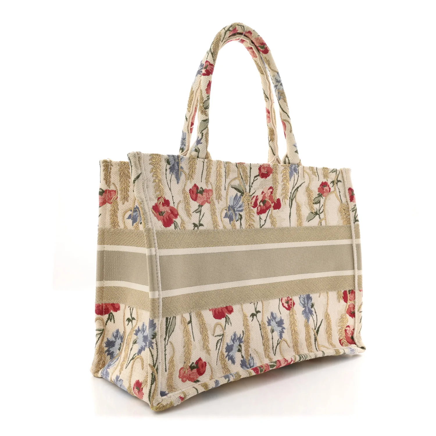 Canvas Embroidered Medium Hibiscus Book Tote Beige Multicolor - Image 3