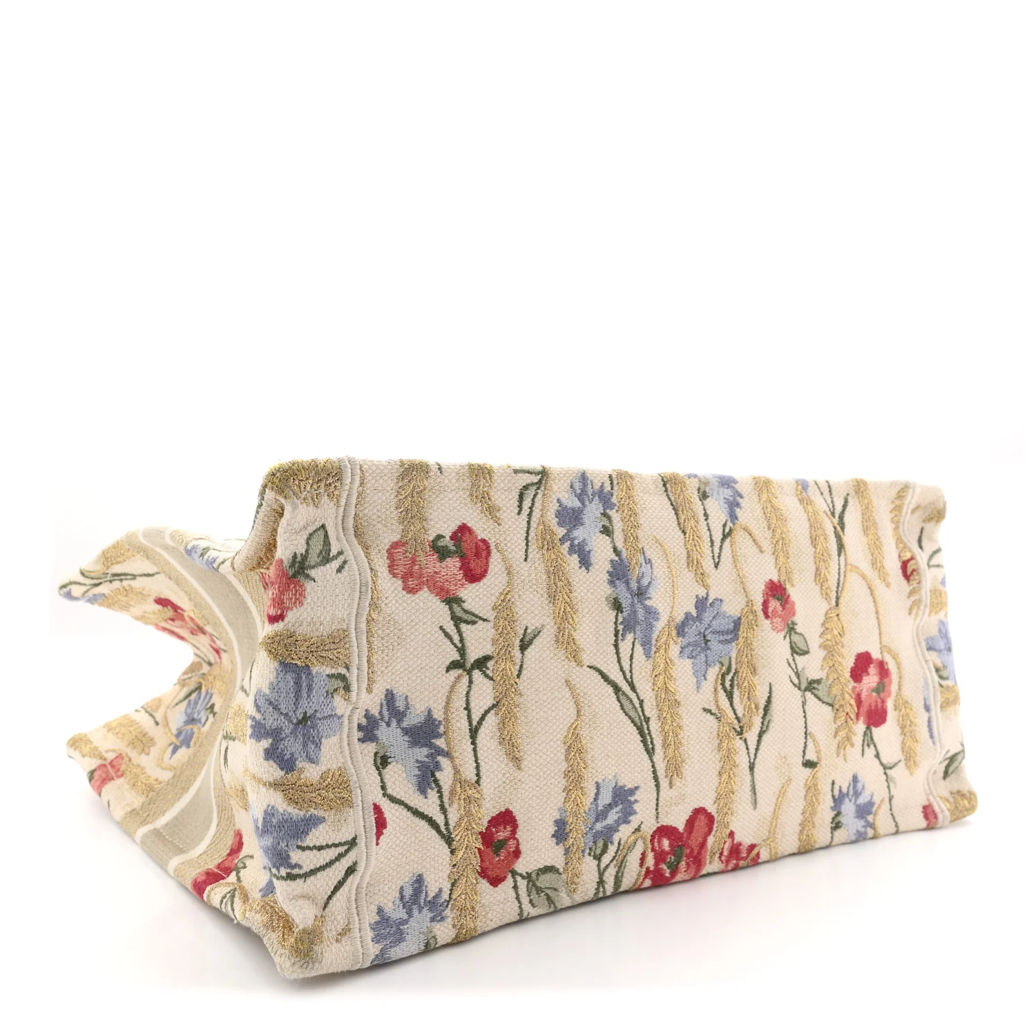 Canvas Embroidered Medium Hibiscus Book Tote Beige Multicolor - Image 4