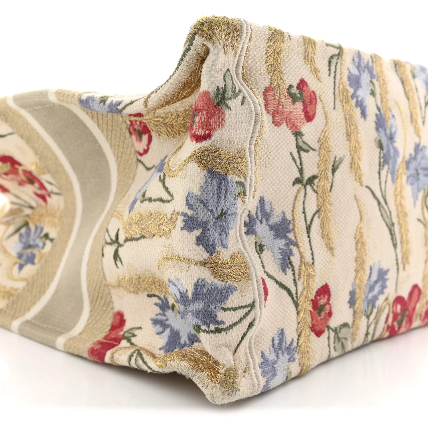 Canvas Embroidered Medium Hibiscus Book Tote Beige Multicolor - Image 9
