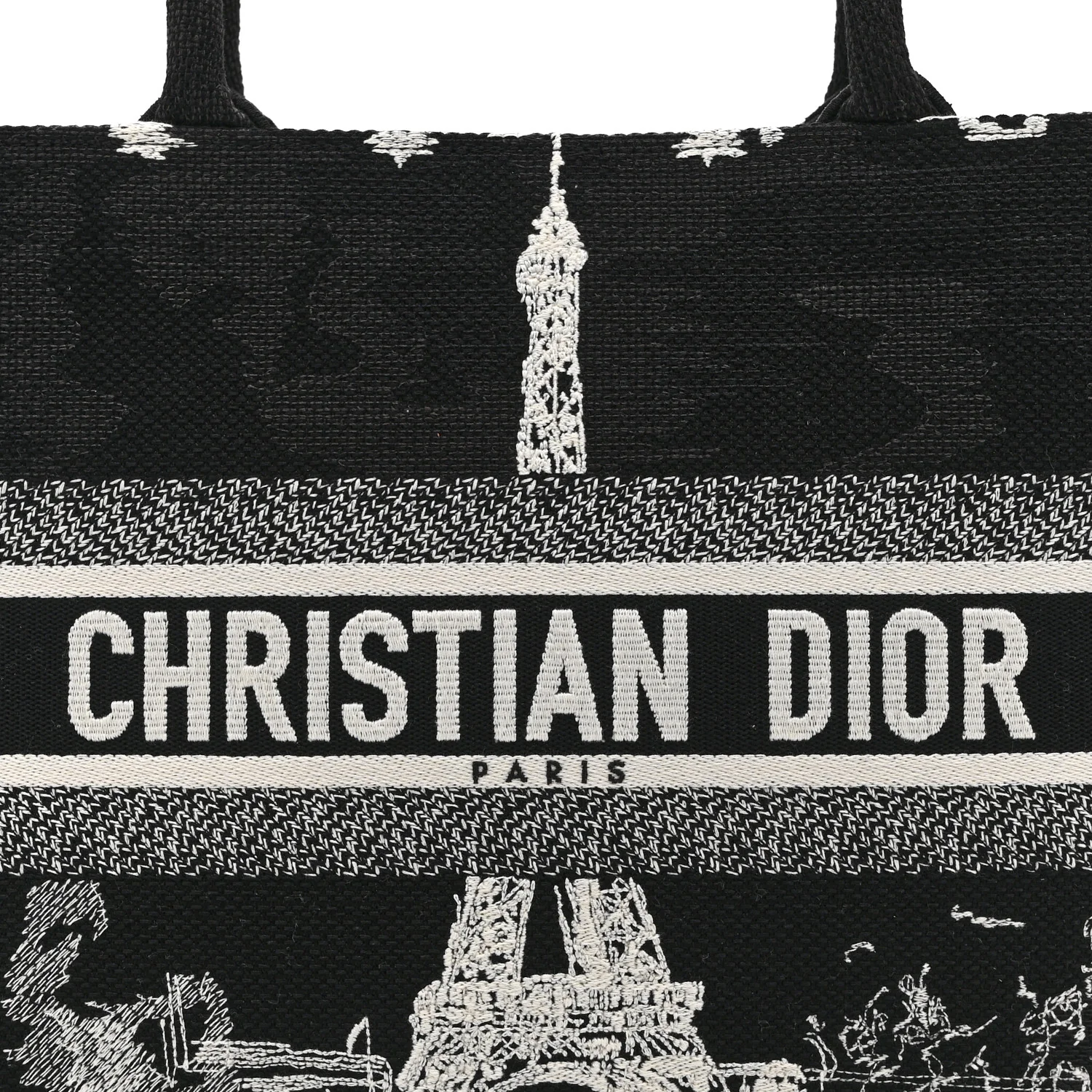 Canvas Embroidered Medium Paris Book Tote Black White - Image 8