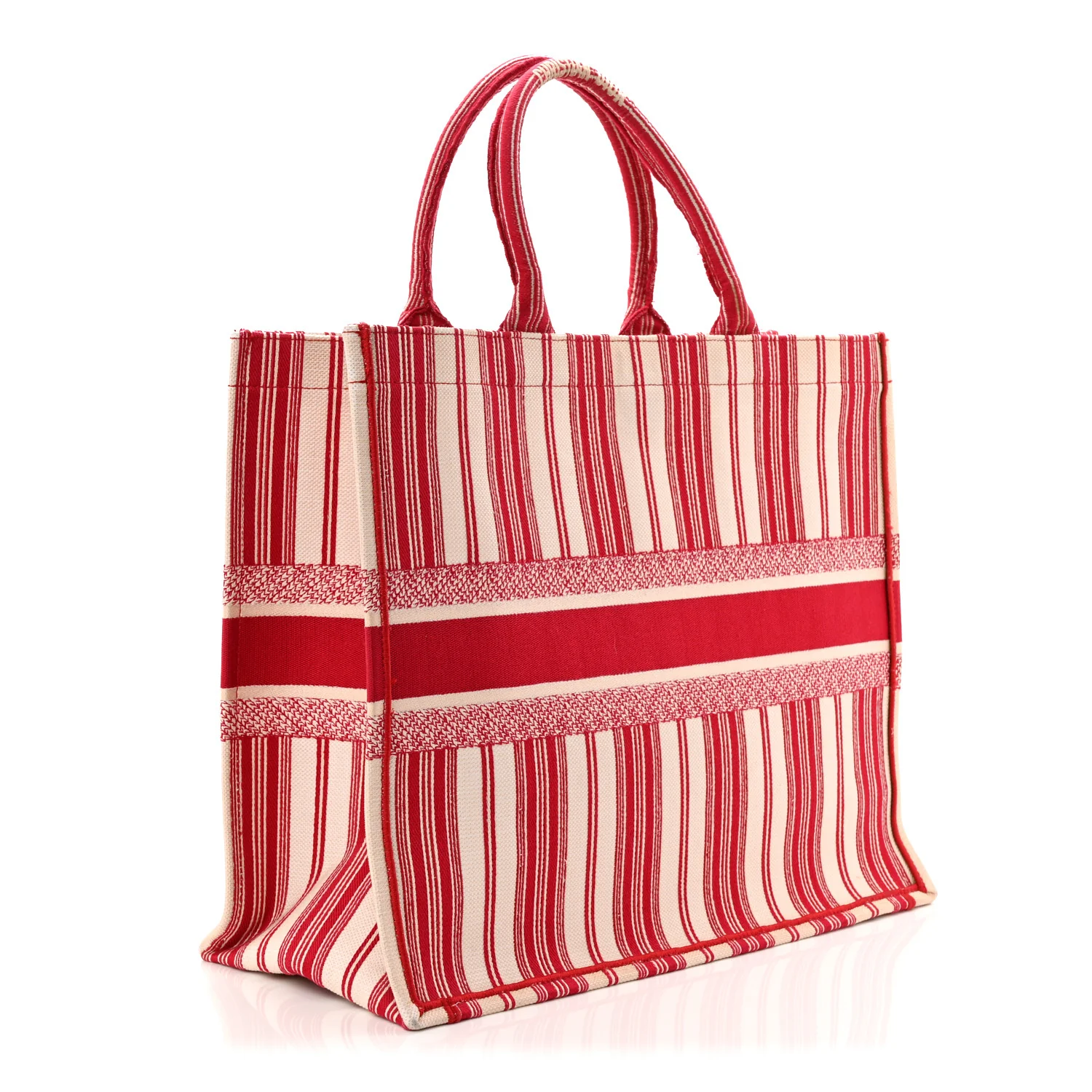 Canvas Embroidered Mykonos Large Striped Book Tote Red - Image 3