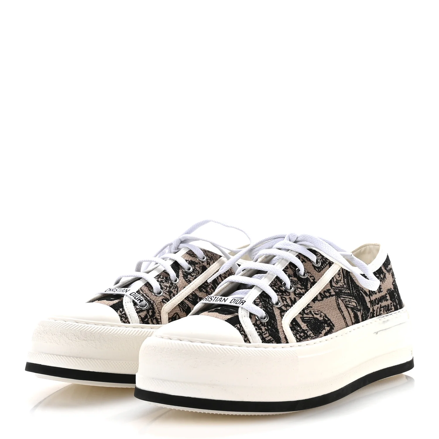 Canvas Embroidered Plan De Paris Womens Walk'N'Dior Low Top Sneakers 38 Beige Black - Image 4