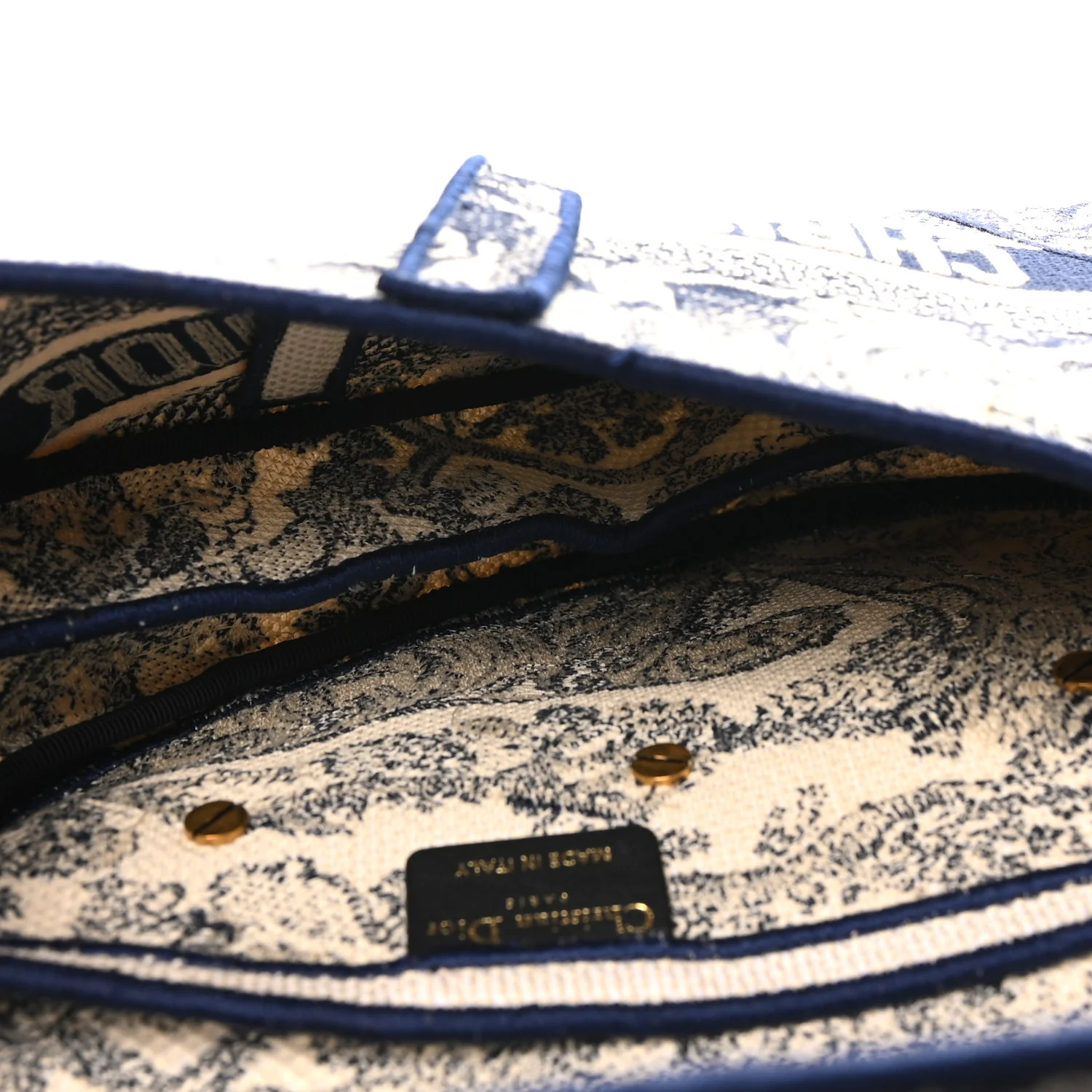 Canvas Embroidered Toile de Jouy Saddle Bag Blue - Image 5