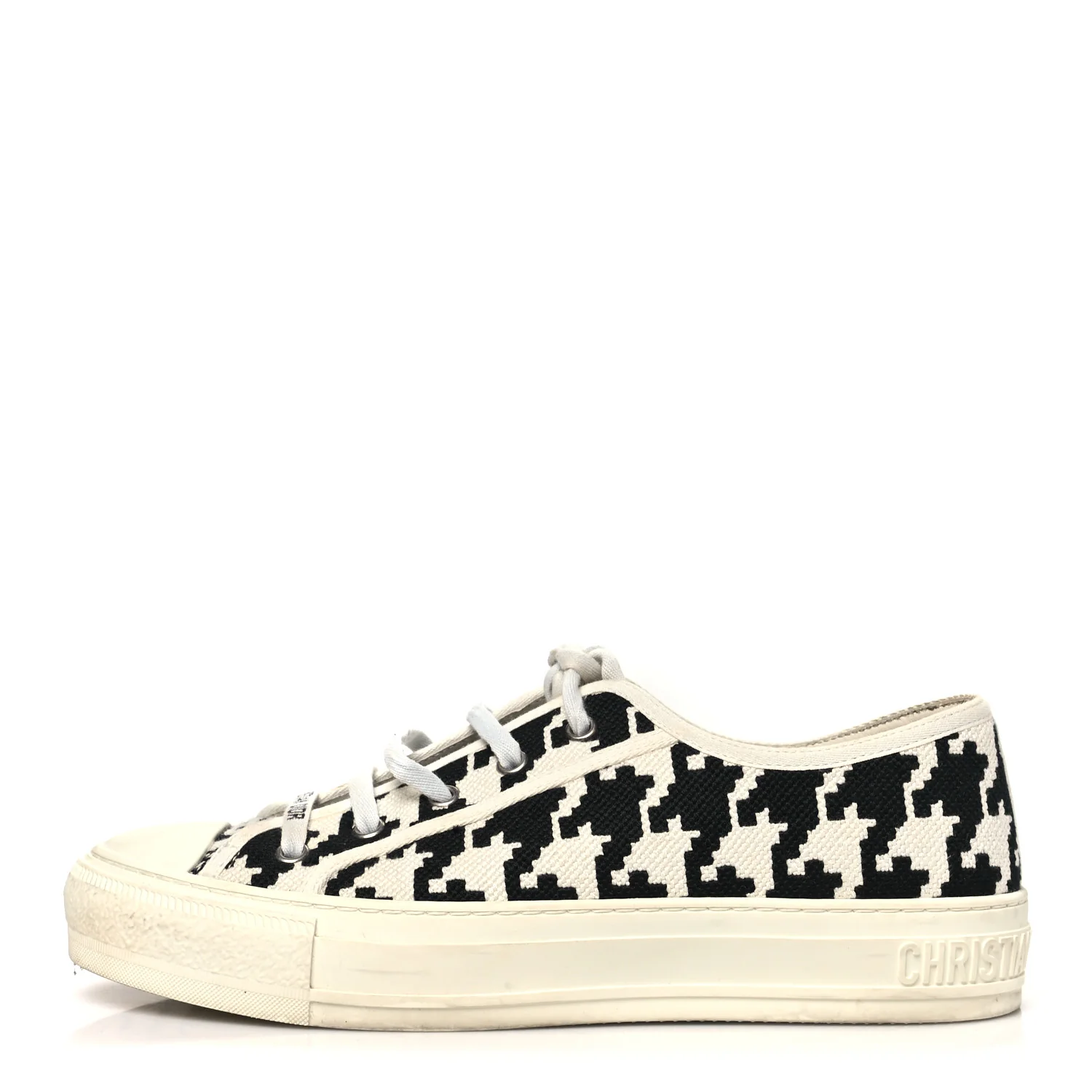 Canvas Macro Houndstooth Embroidered Womens Walk'N'Dior Low Top Sneakers 39 White Black