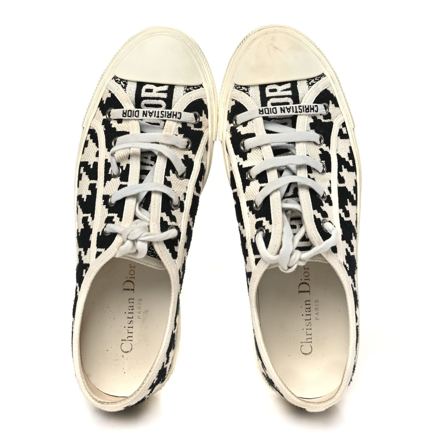 Canvas Macro Houndstooth Embroidered Womens Walk'N'Dior Low Top Sneakers 39 White Black - Image 2