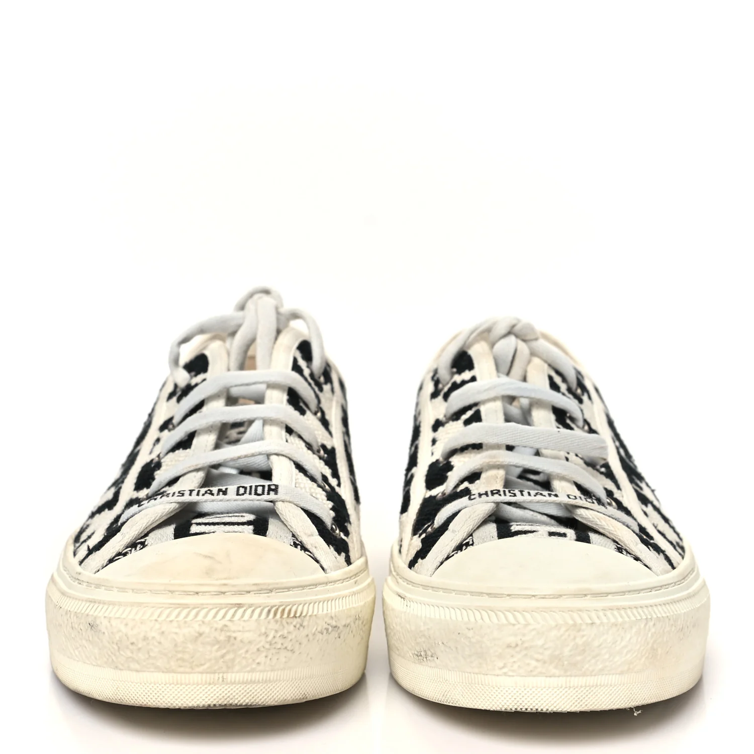 Canvas Macro Houndstooth Embroidered Womens Walk'N'Dior Low Top Sneakers 39 White Black - Image 3