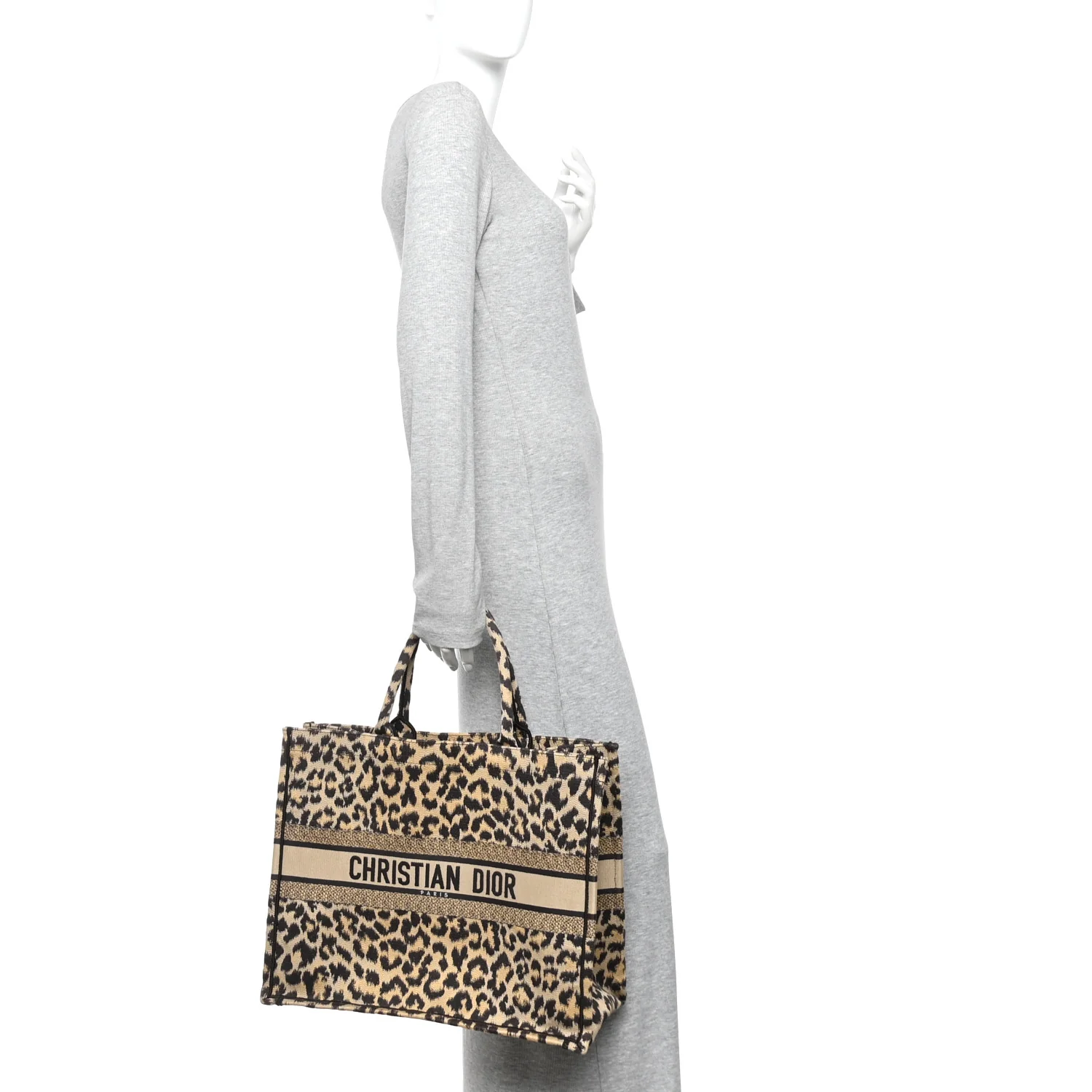 Canvas Mizza Embroidered Large Leopard Book Tote Beige - Image 2
