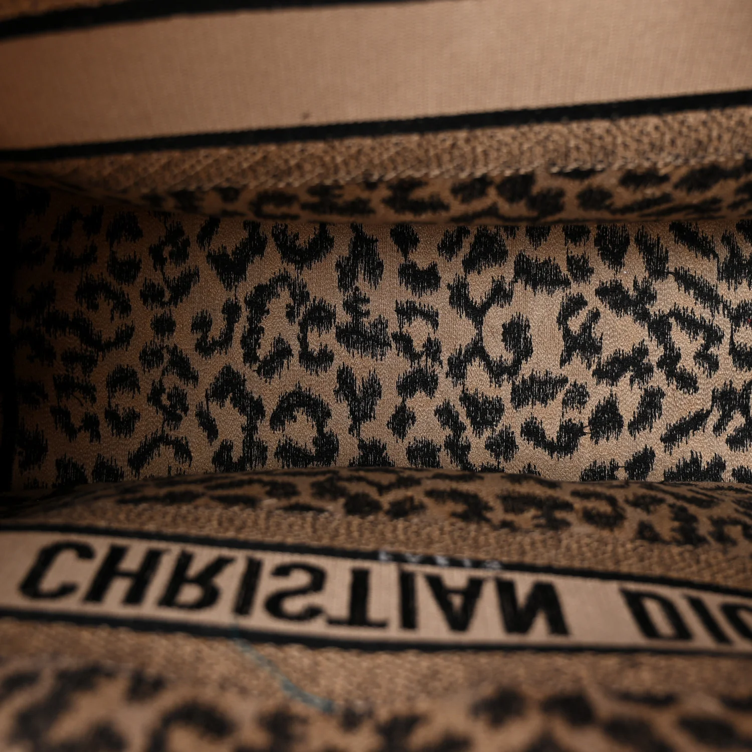 Canvas Mizza Embroidered Large Leopard Book Tote Beige - Image 5