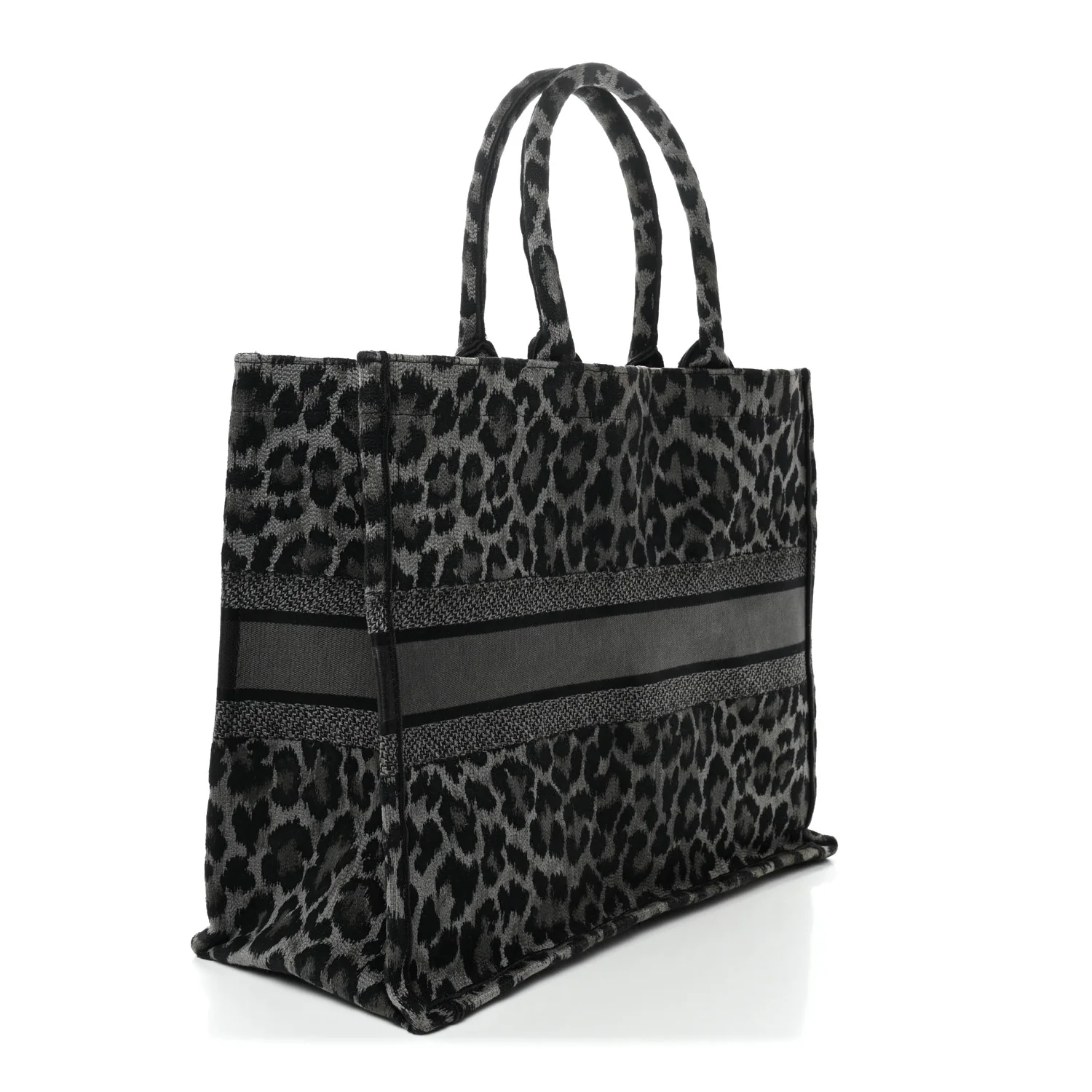 Canvas Mizza Embroidered Large Leopard Book Tote Grey - Image 3