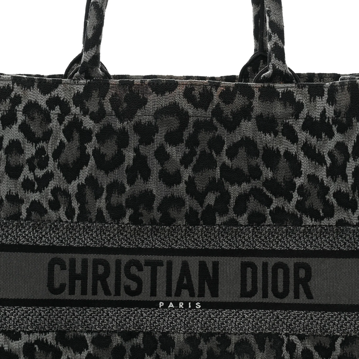 Canvas Mizza Embroidered Large Leopard Book Tote Grey - Image 8