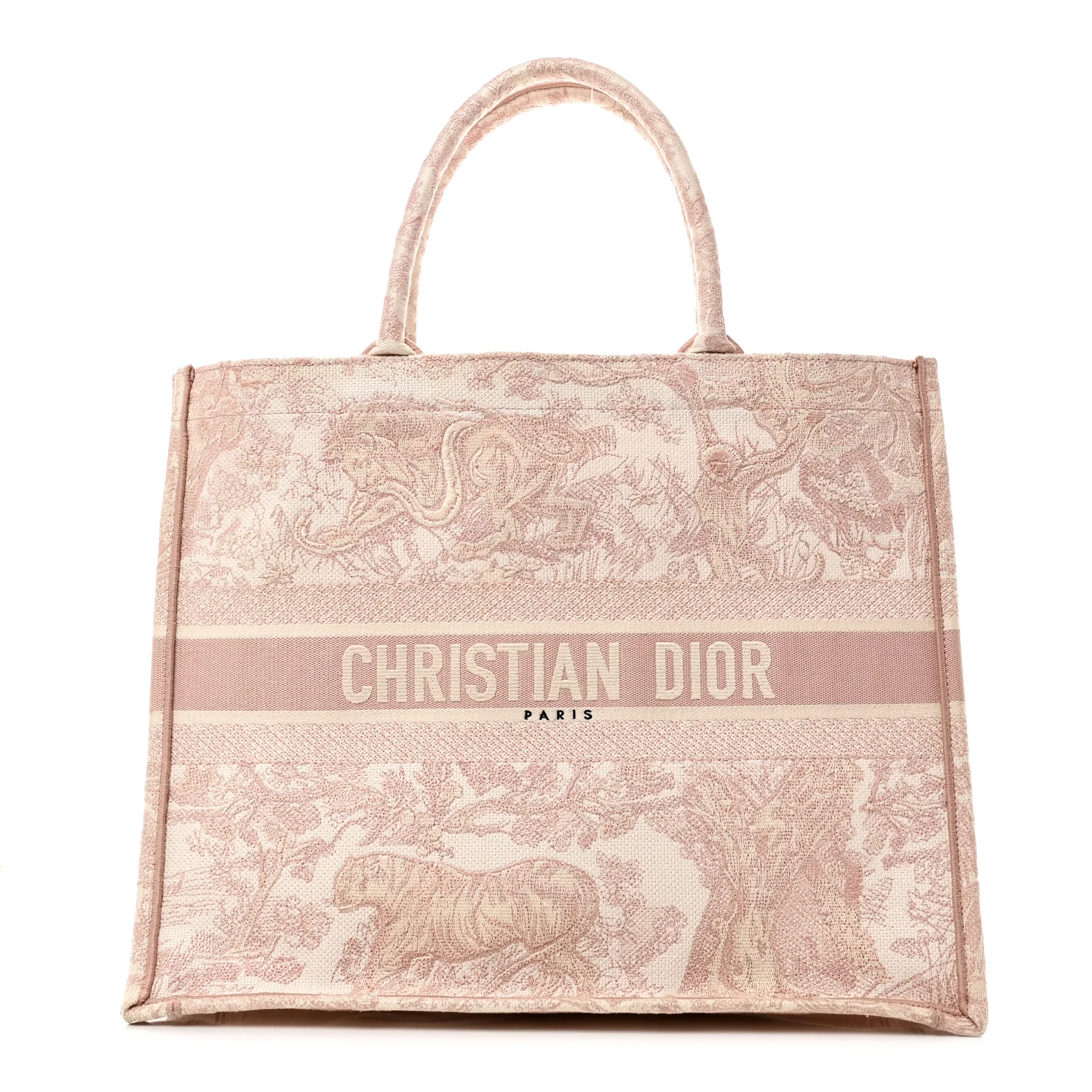 Canvas Toile De Jouy Embroidered Large Book Tote Pink