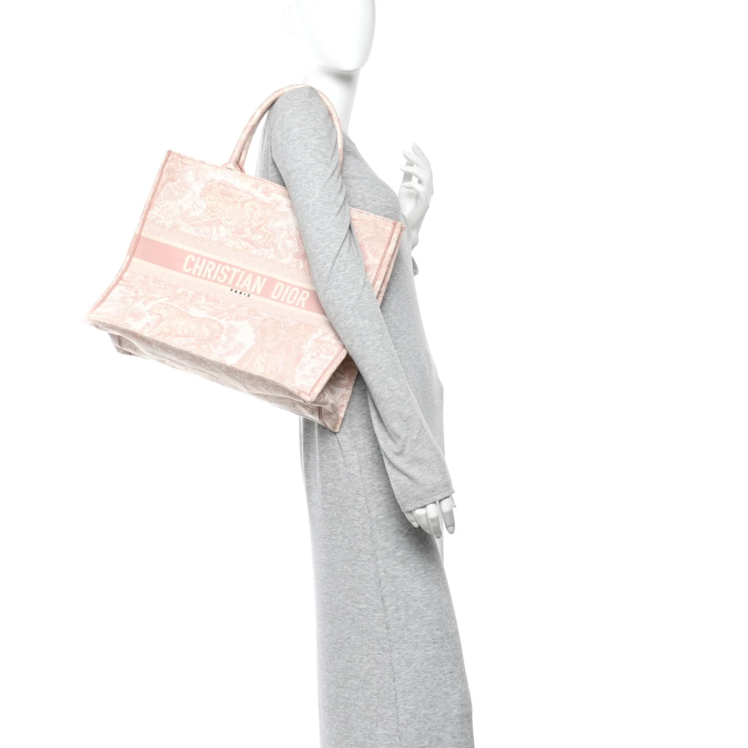 Canvas Toile De Jouy Embroidered Large Book Tote Pink - Image 2