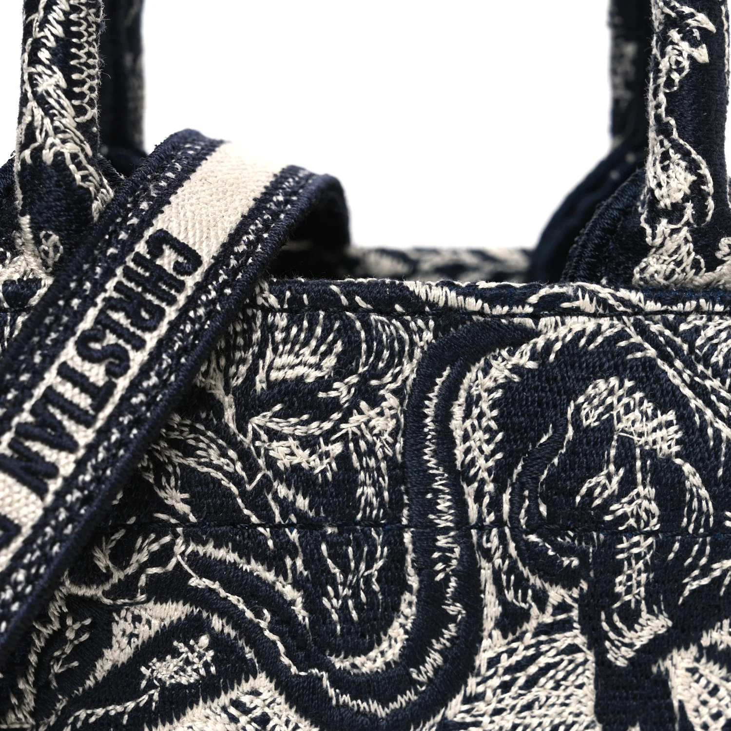 Canvas Toile de Jouy Reverse Embroidered Mini Book Tote Phone Bag Blue - Image 8