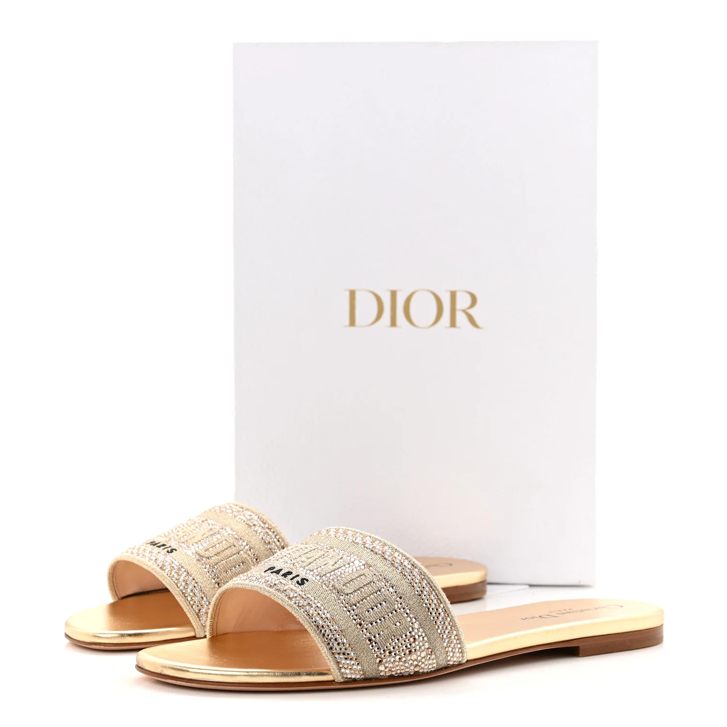 Cotton Strass Embroidered Dway Slide Sandals 40 Gold - Image 10