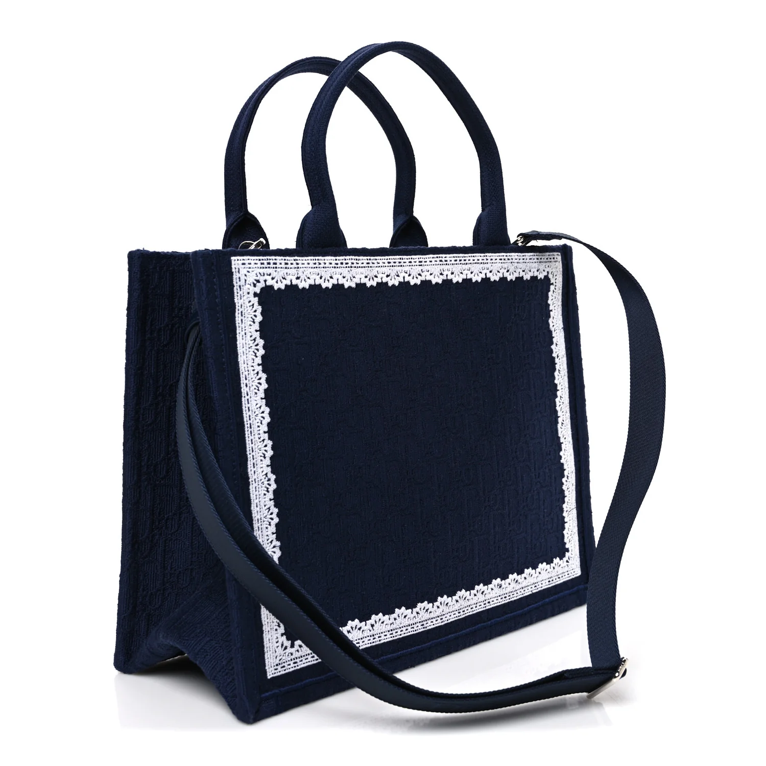 Cotton Toile De Jouy Oblique Embroidered Dior Medaillon Medium Book Tote With Strap Blue White - Image 3