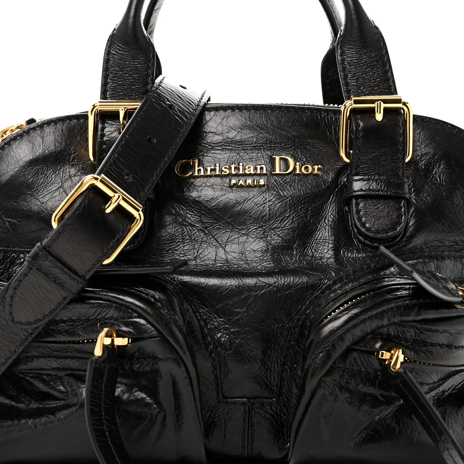Crinkled Calfskin Small Grand Tour Bowling Bag Black - Image 10