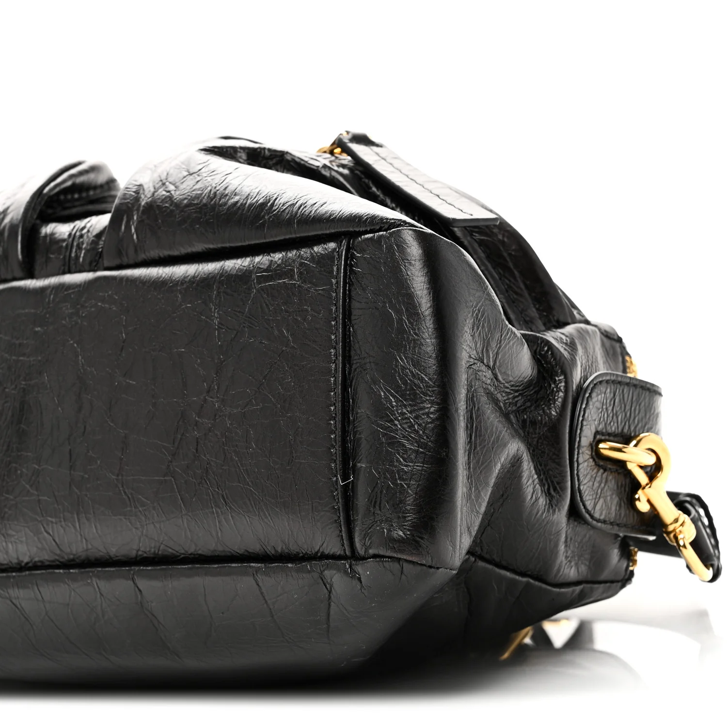 Crinkled Calfskin Small Grand Tour Bowling Bag Black - Image 12