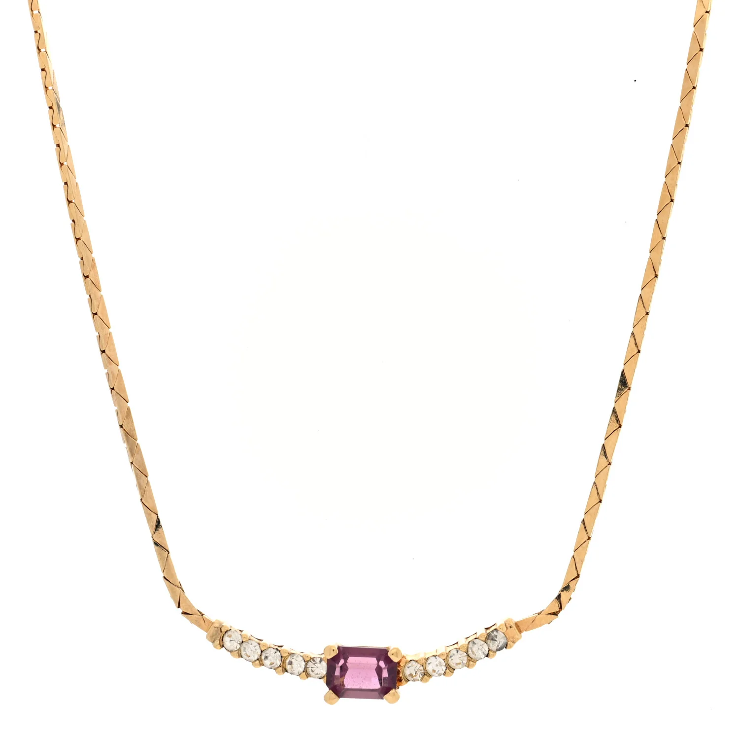 Crystal Baguette Necklace Gold Purple