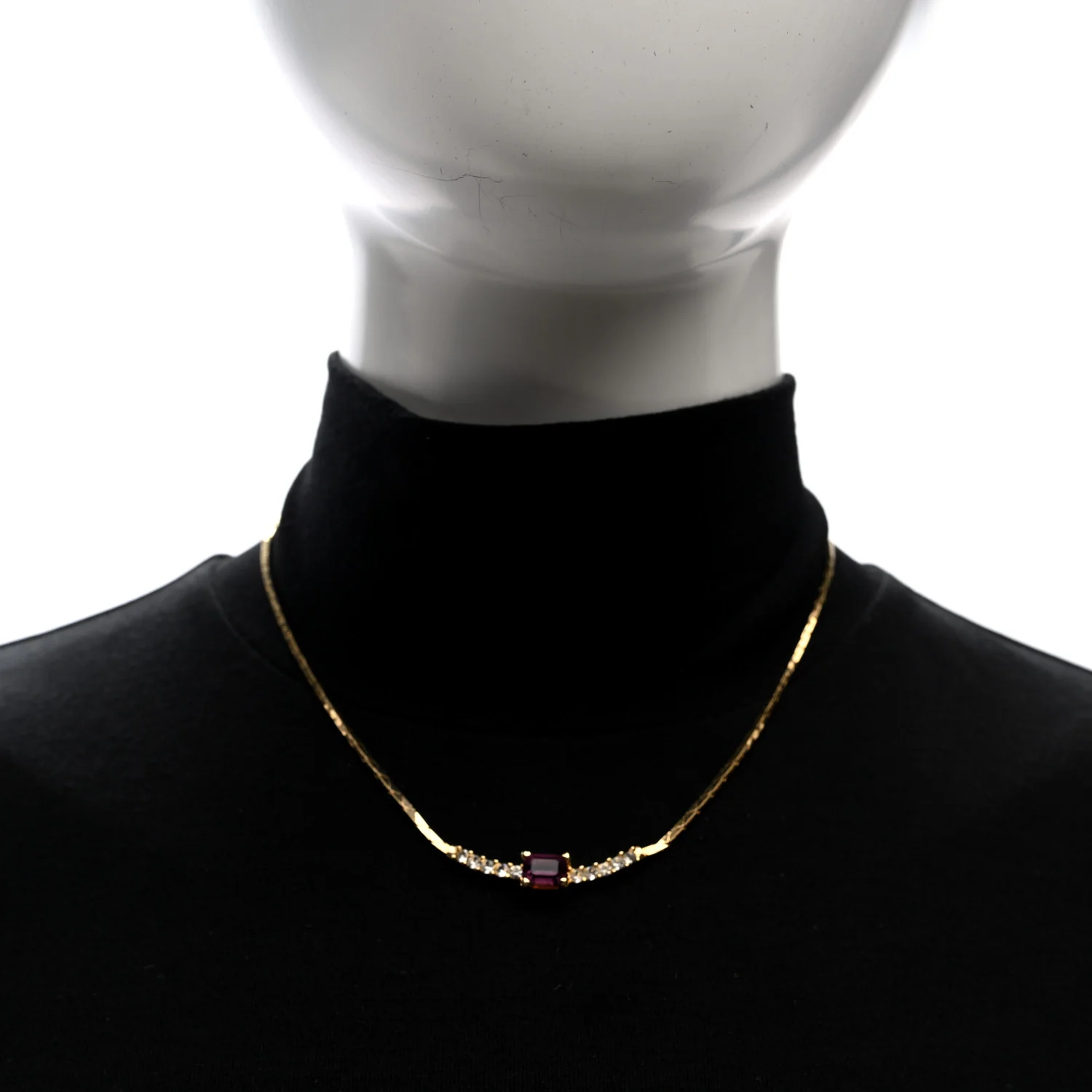Crystal Baguette Necklace Gold Purple - Image 2