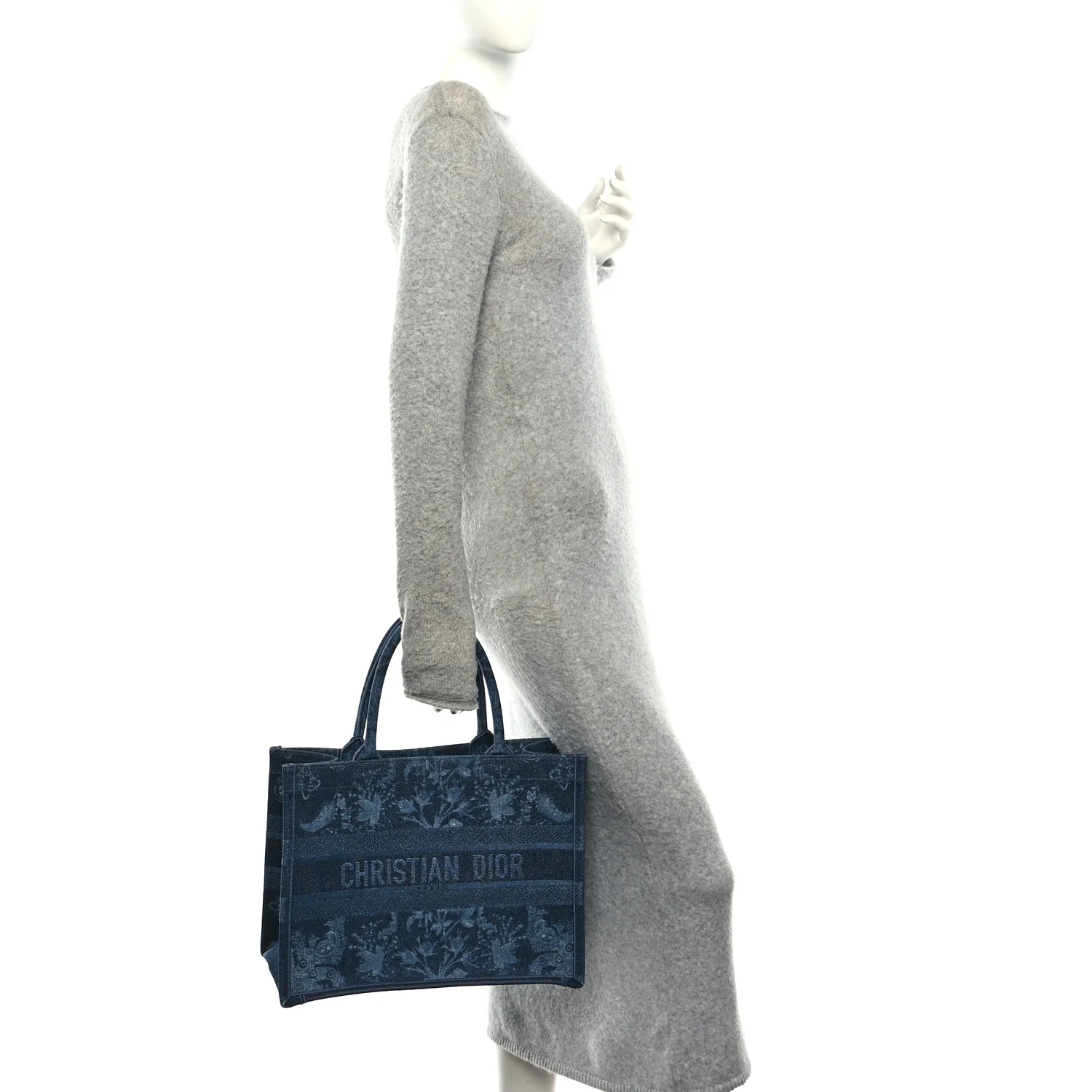 Denim Flowers Embroidered Medium Book Tote Blue - Image 2